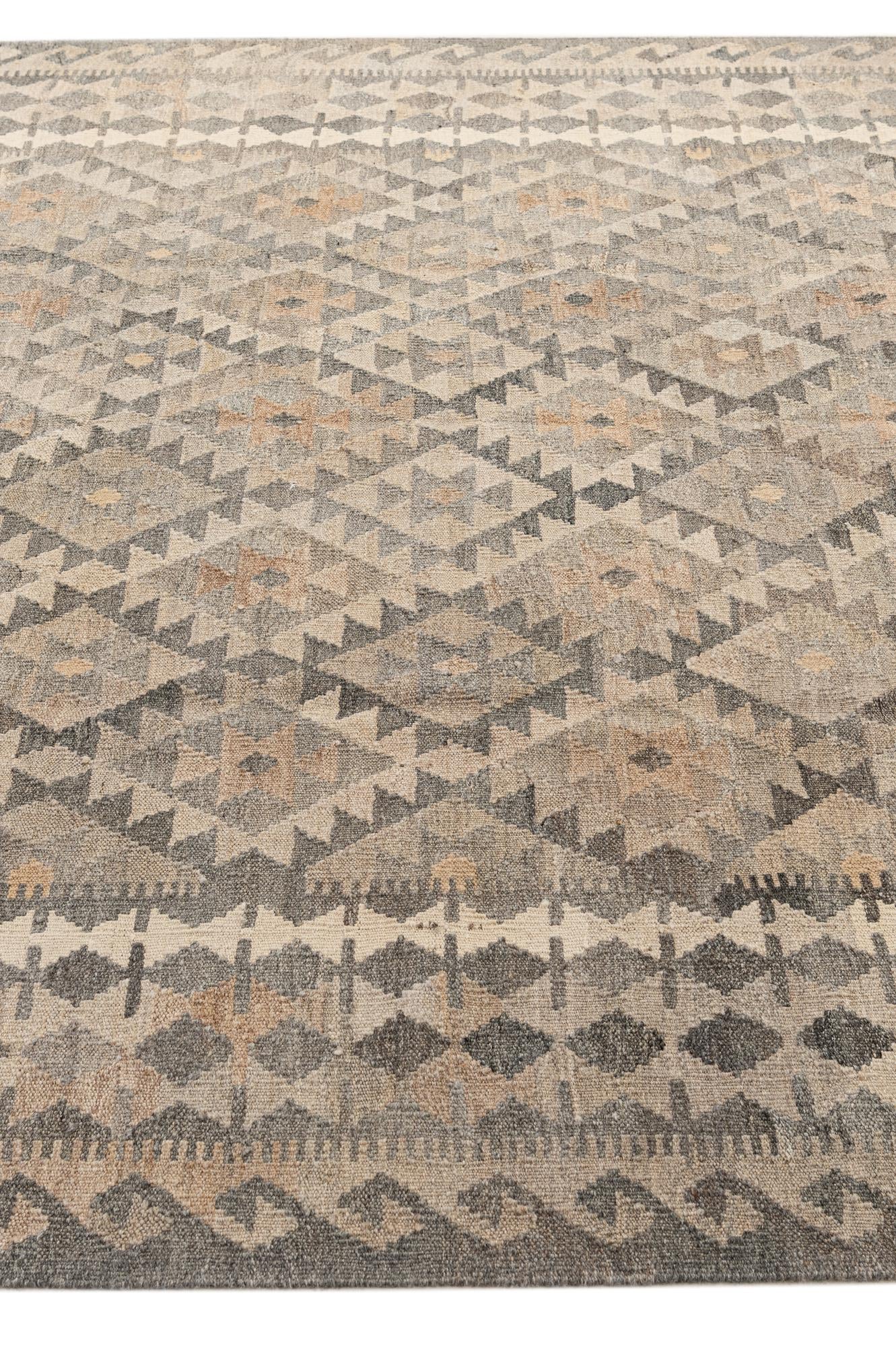 7' 1 x 9' 8 Hand Woven Kilim Maymana Wool Rug