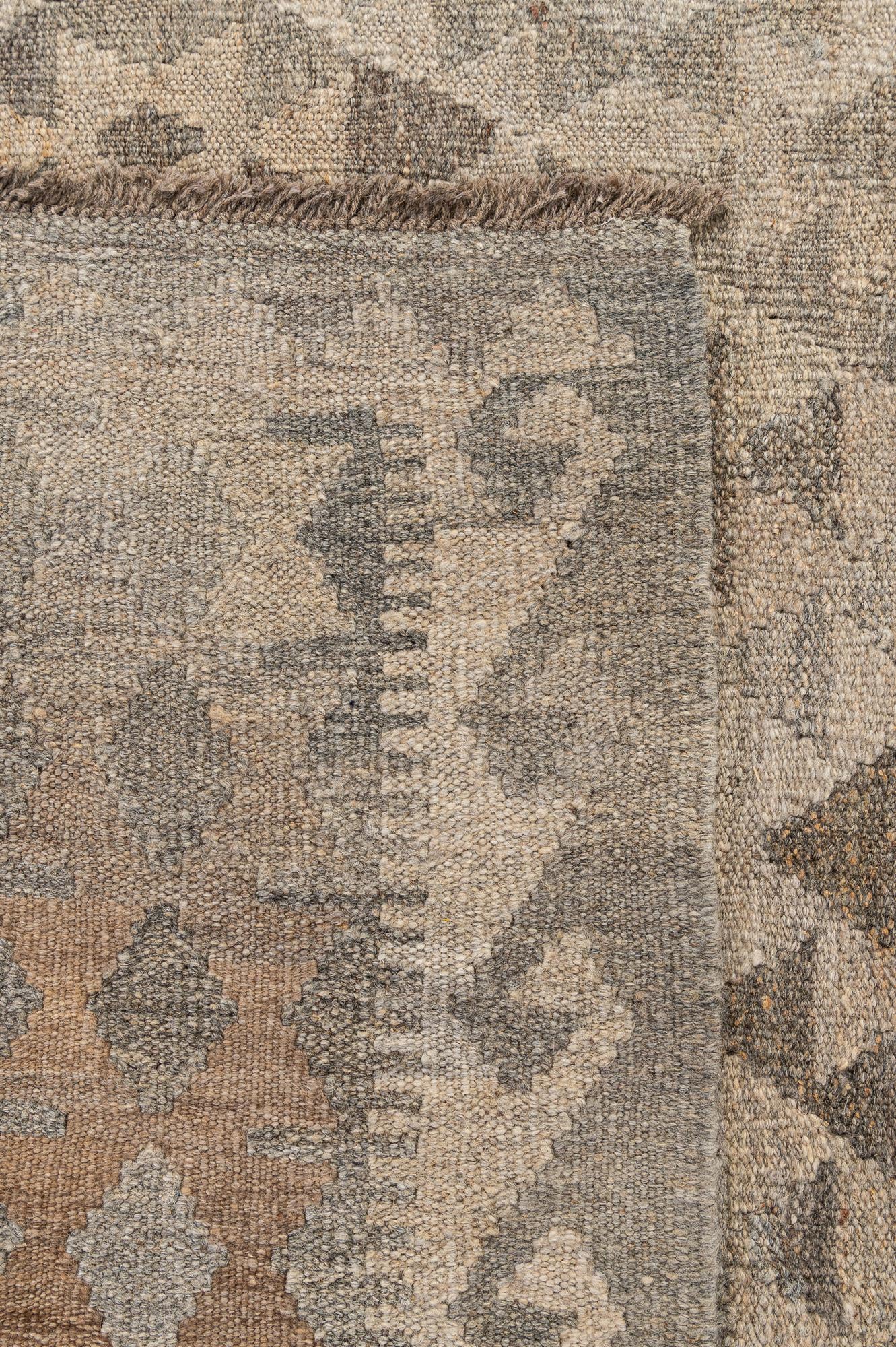 6' 11 x 9' 7 Hand Woven Kilim Maymana Wool Rug