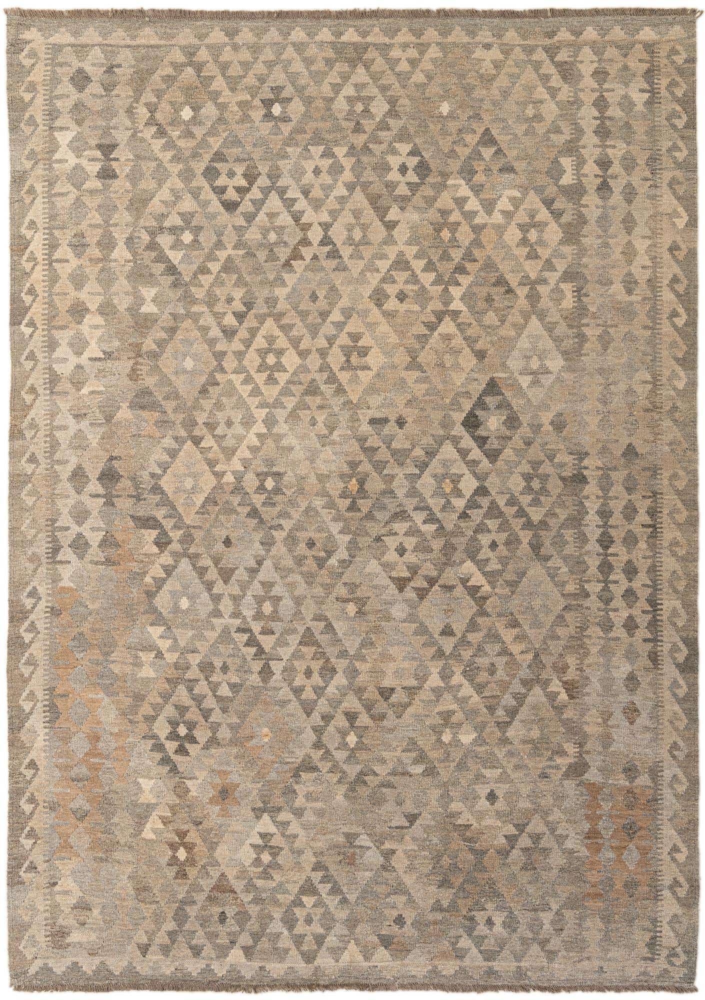 6' 11 x 9' 7 Hand Woven Kilim Maymana Wool Rug