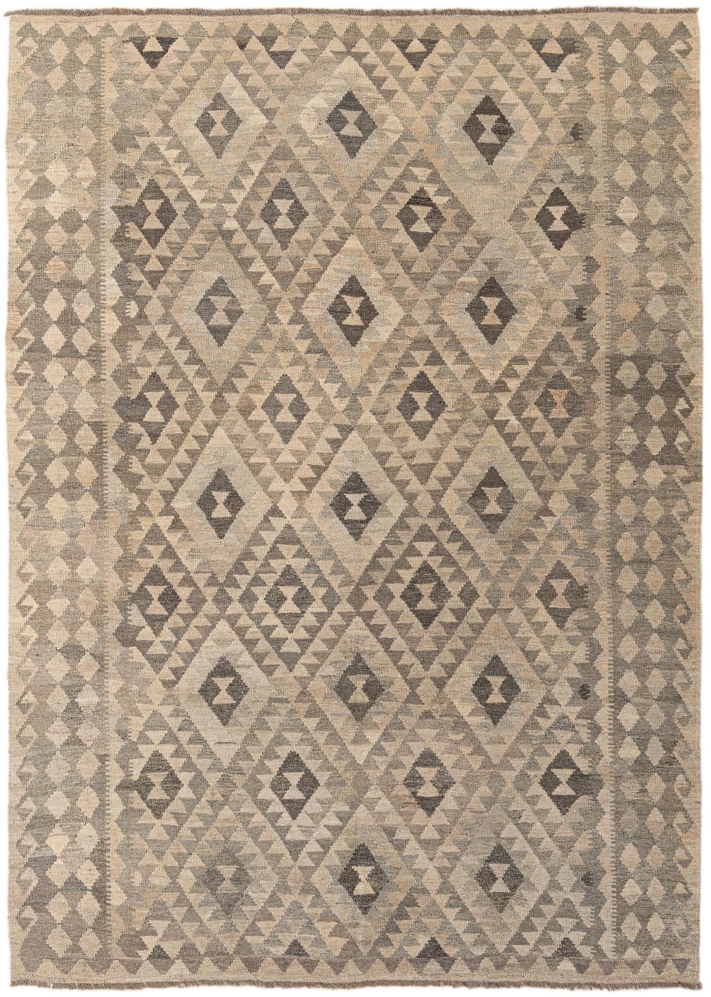 7' x 9' 10 Hand Woven Kilim Maymana Wool Rug