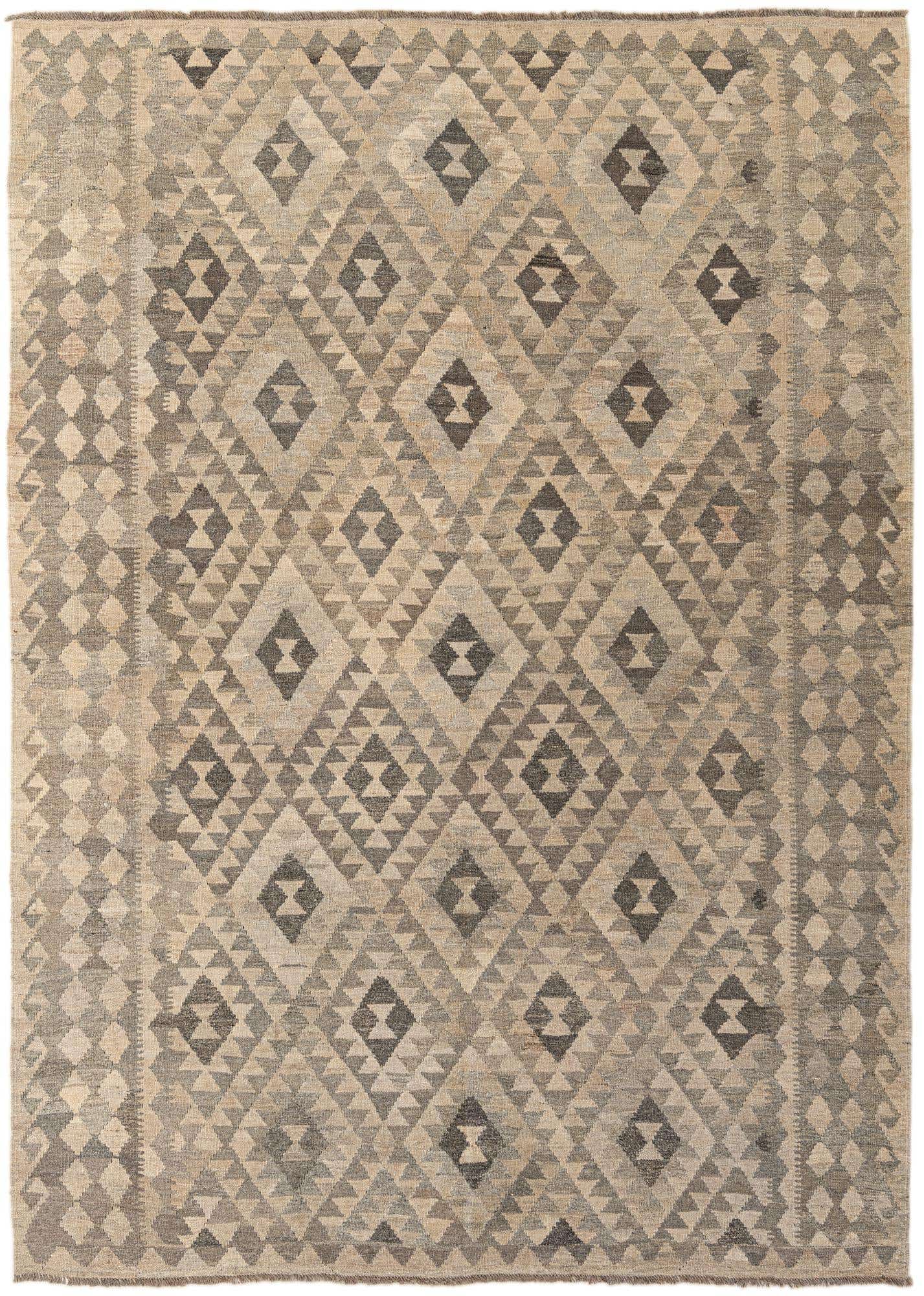 7' x 9' 10 Hand Woven Kilim Maymana Wool Rug