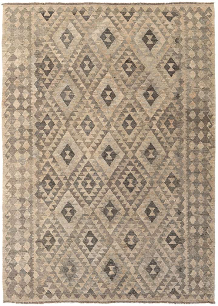 7' x 9' 10 Hand Woven Kilim Maymana Wool Rug