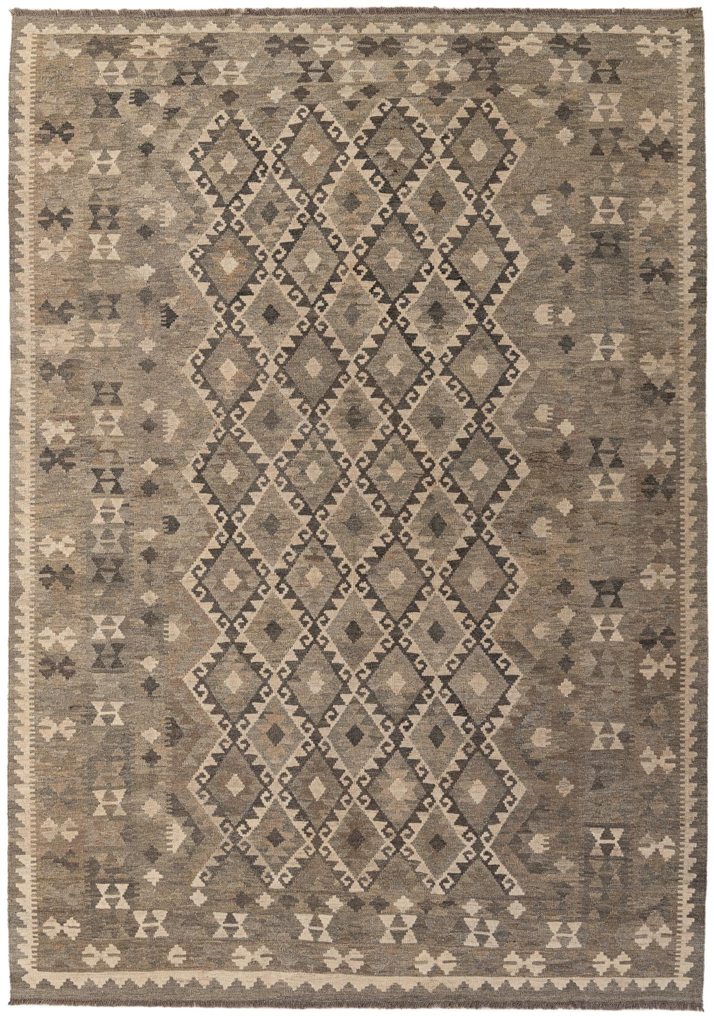 6' 11 x 9' 8 Hand Woven Kilim Maymana Wool Rug