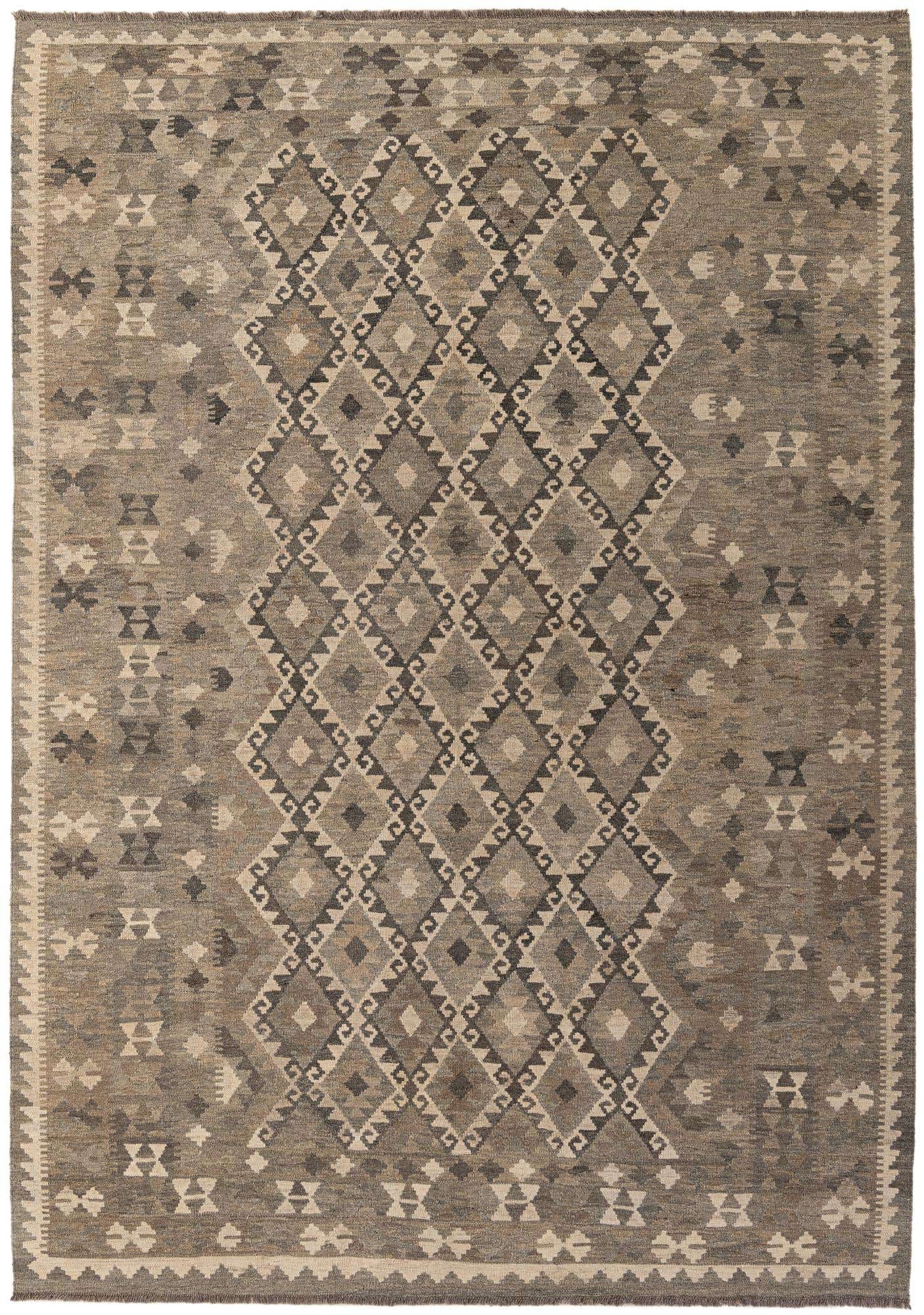 6' 11 x 9' 8 Hand Woven Kilim Maymana Wool Rug
