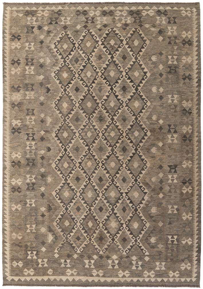 6' 11 x 9' 8 Hand Woven Kilim Maymana Wool Rug