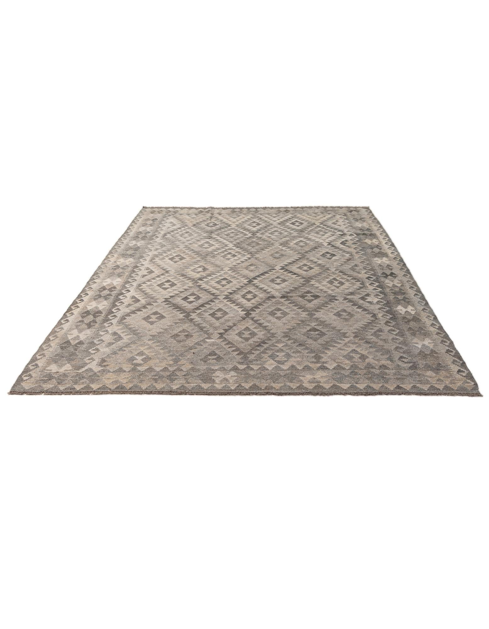 6' 11 x 9' 7 Hand Woven Kilim Maymana Wool Rug