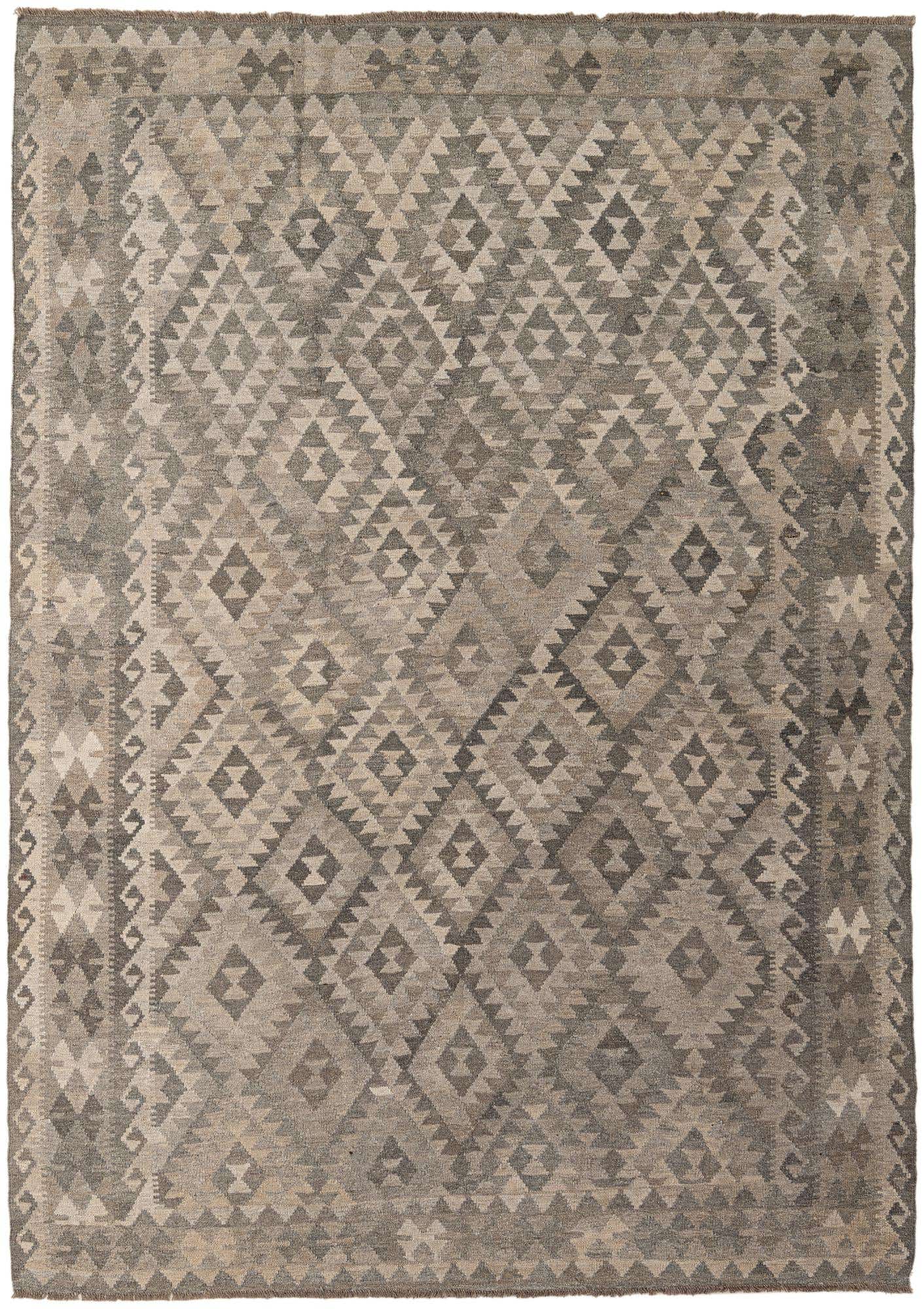 6' 11 x 9' 7 Hand Woven Kilim Maymana Wool Rug