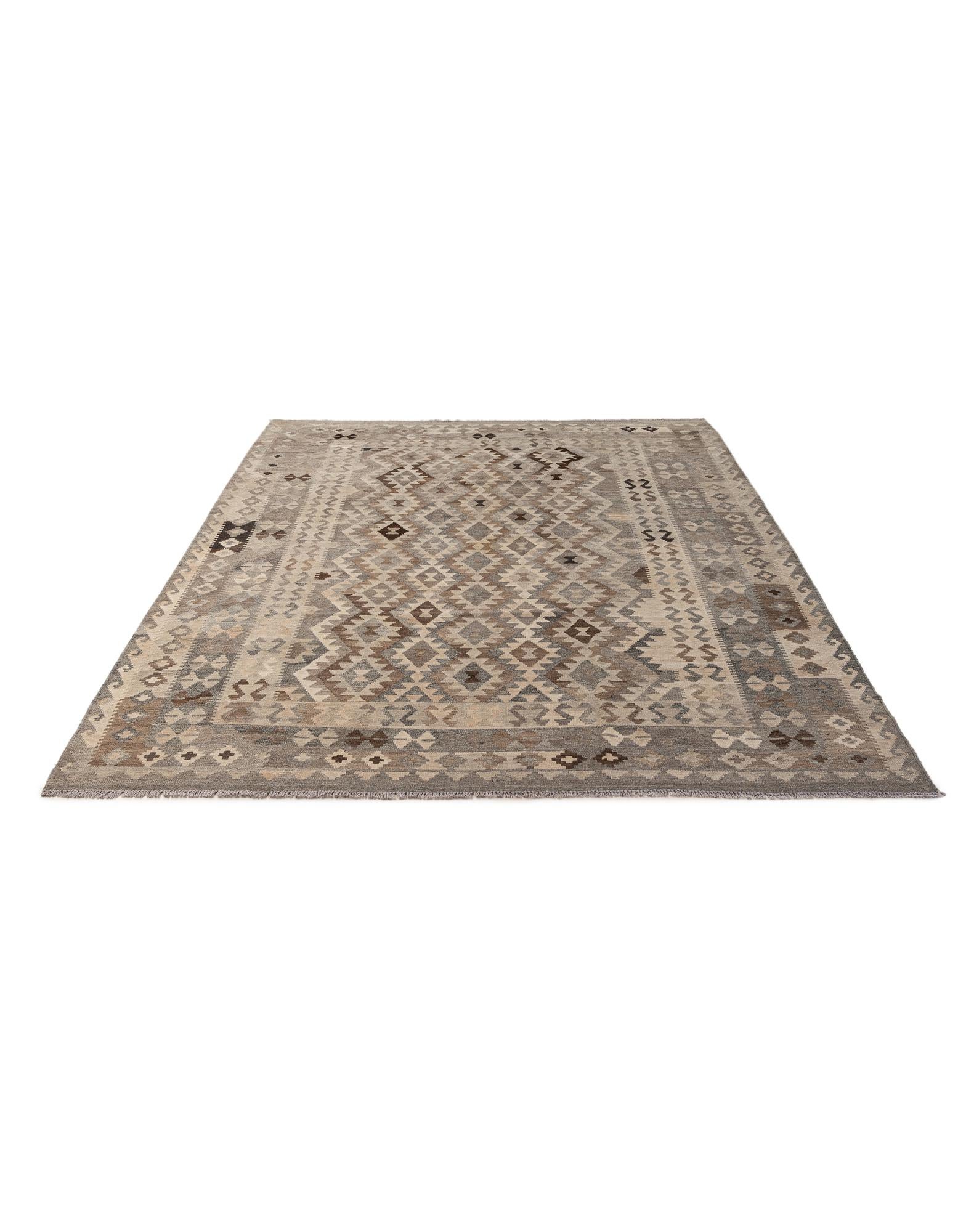 7' x 9' 7 Hand Woven Kilim Maymana Wool Rug