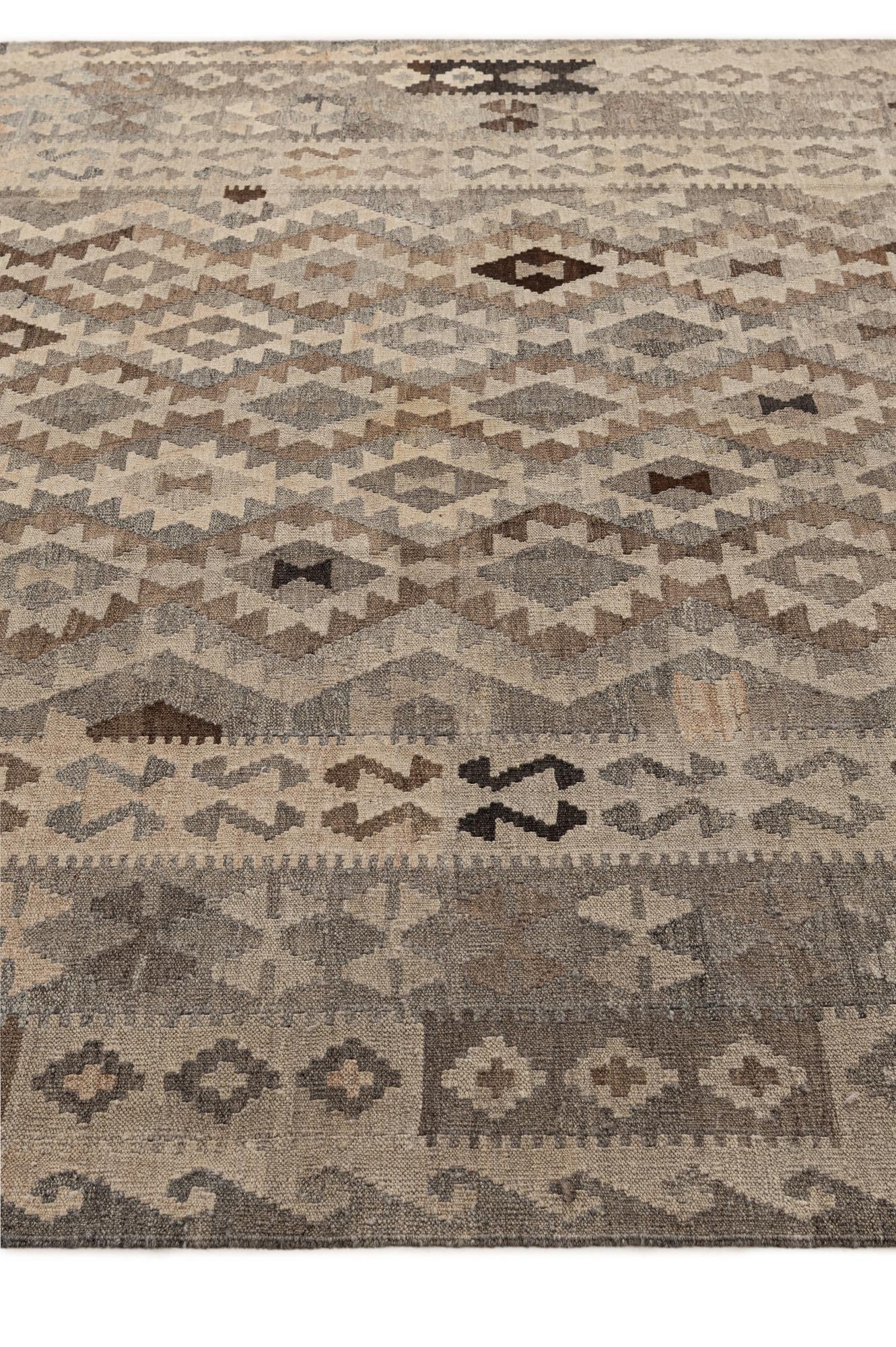 7' x 9' 7 Hand Woven Kilim Maymana Wool Rug