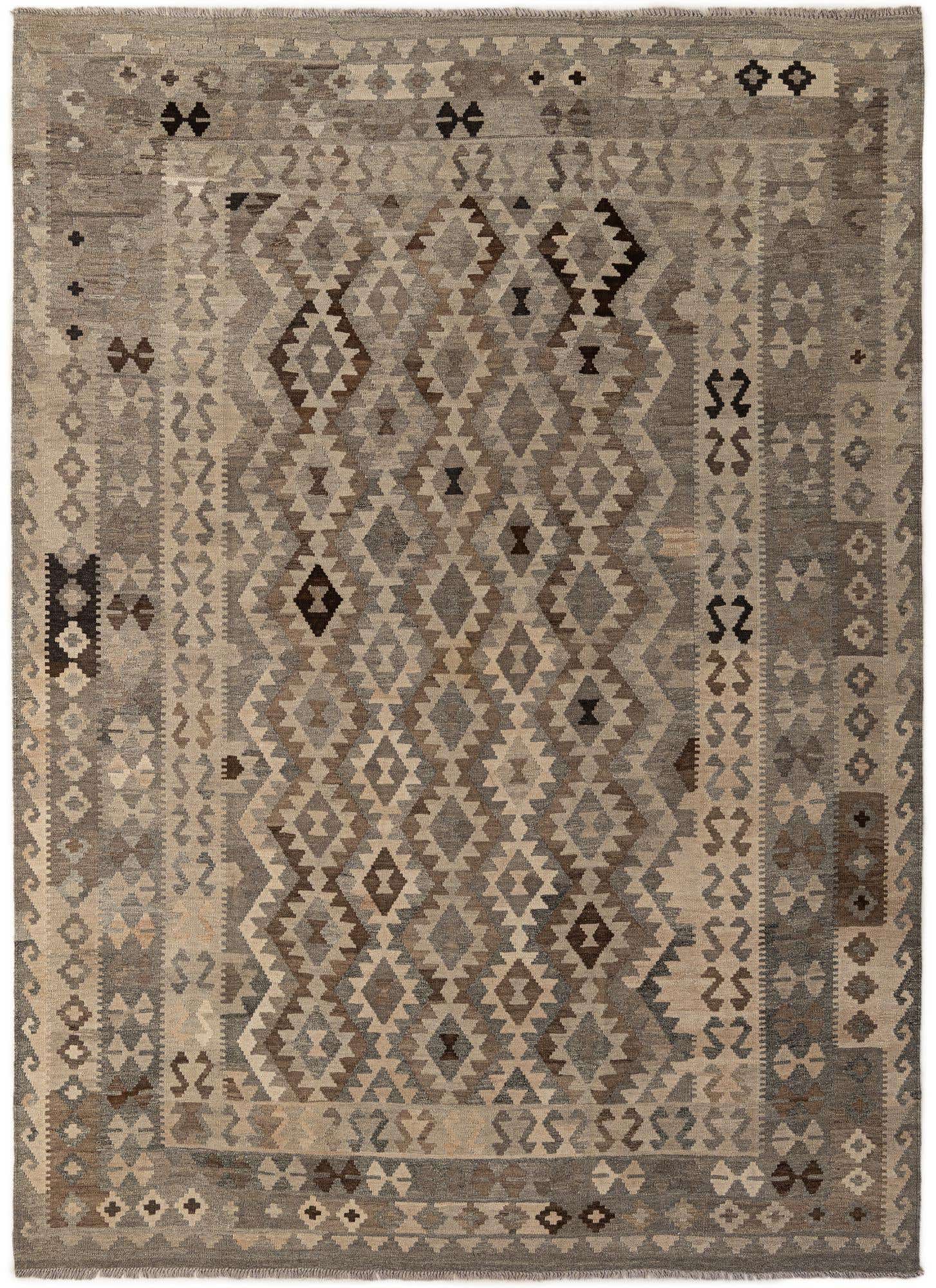 7' x 9' 7 Hand Woven Kilim Maymana Wool Rug