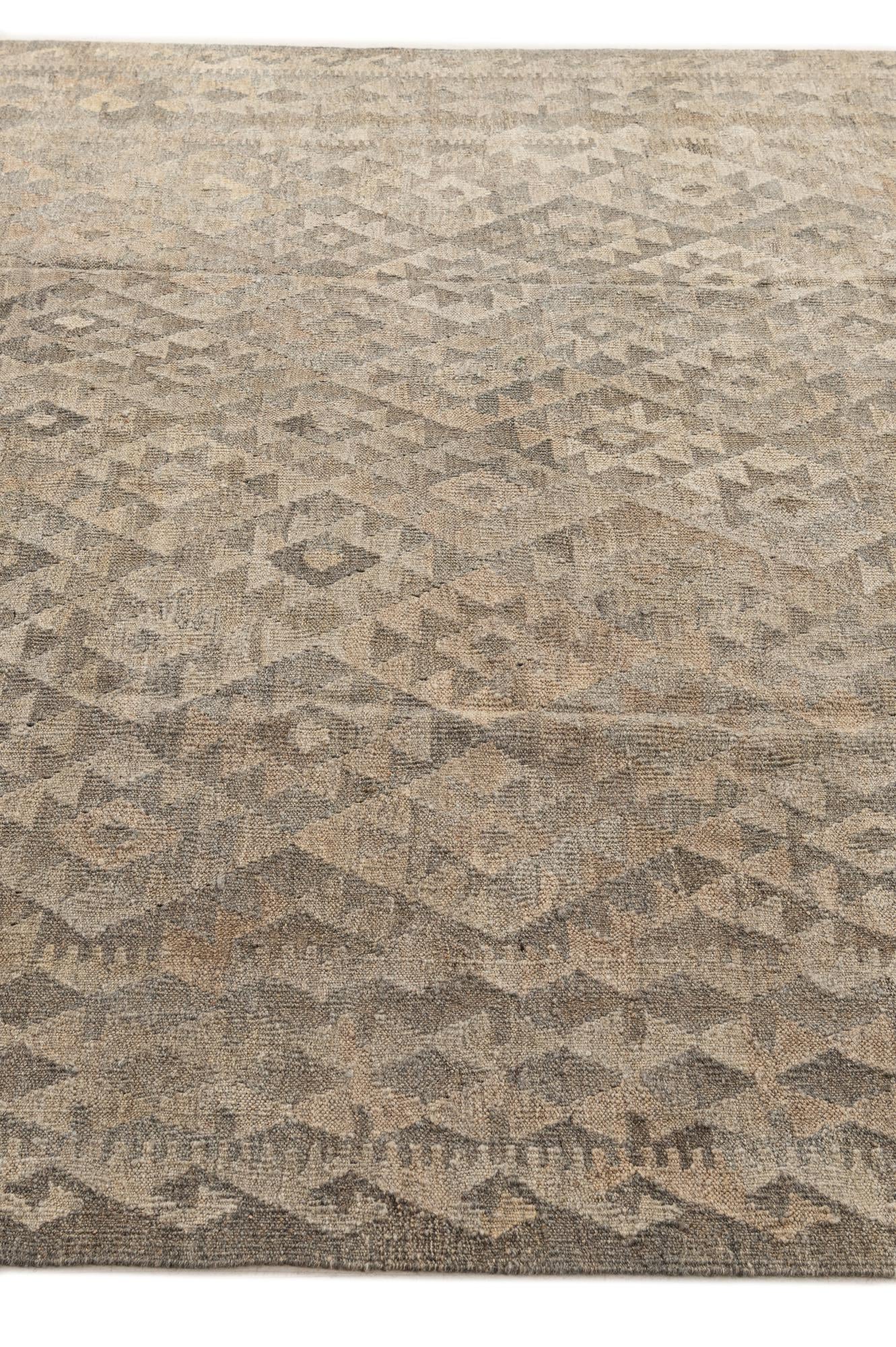 6' 11 x 9' 8 Hand Woven Kilim Maymana Wool Rug