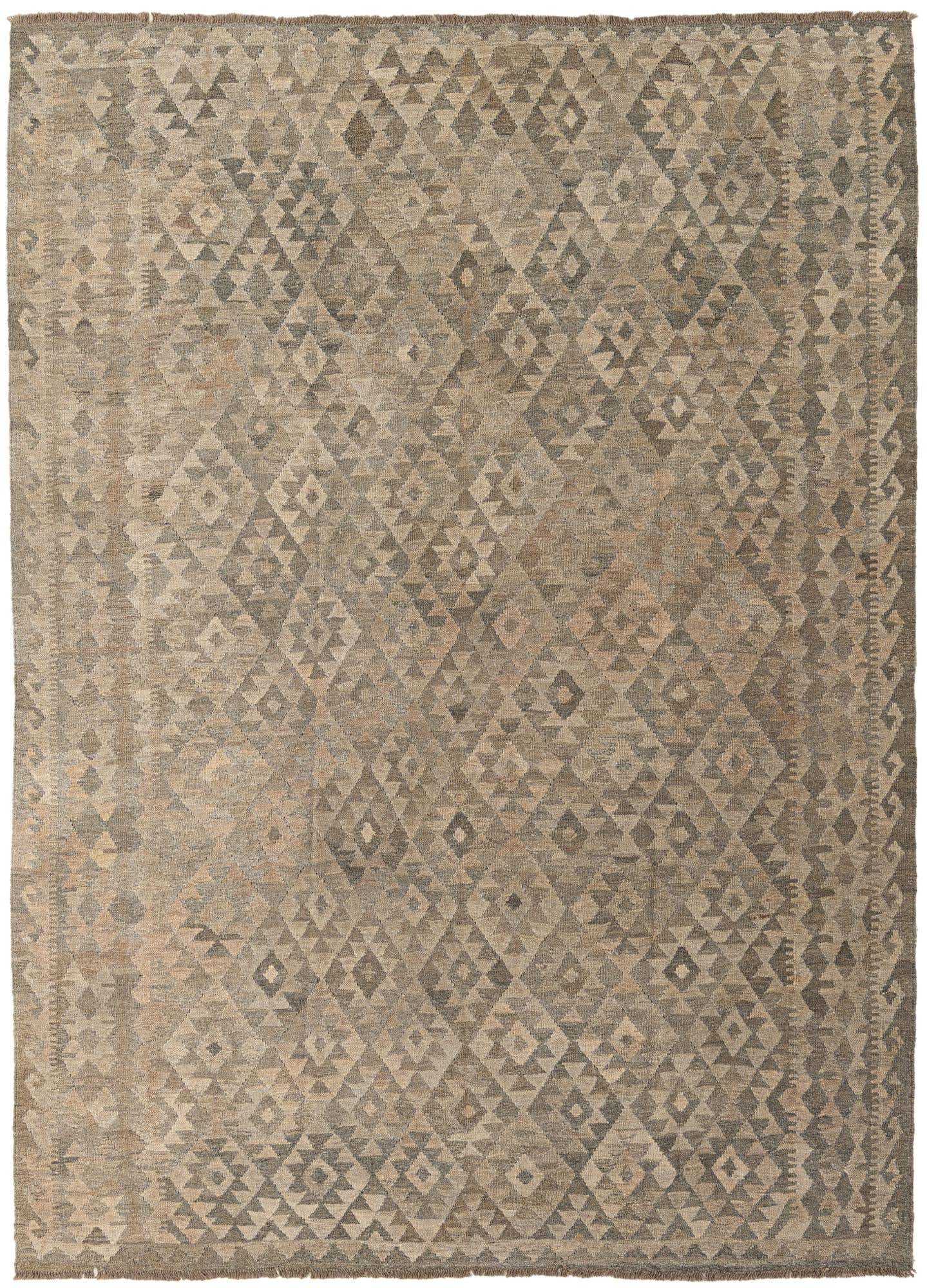 6' 11 x 9' 8 Hand Woven Kilim Maymana Wool Rug