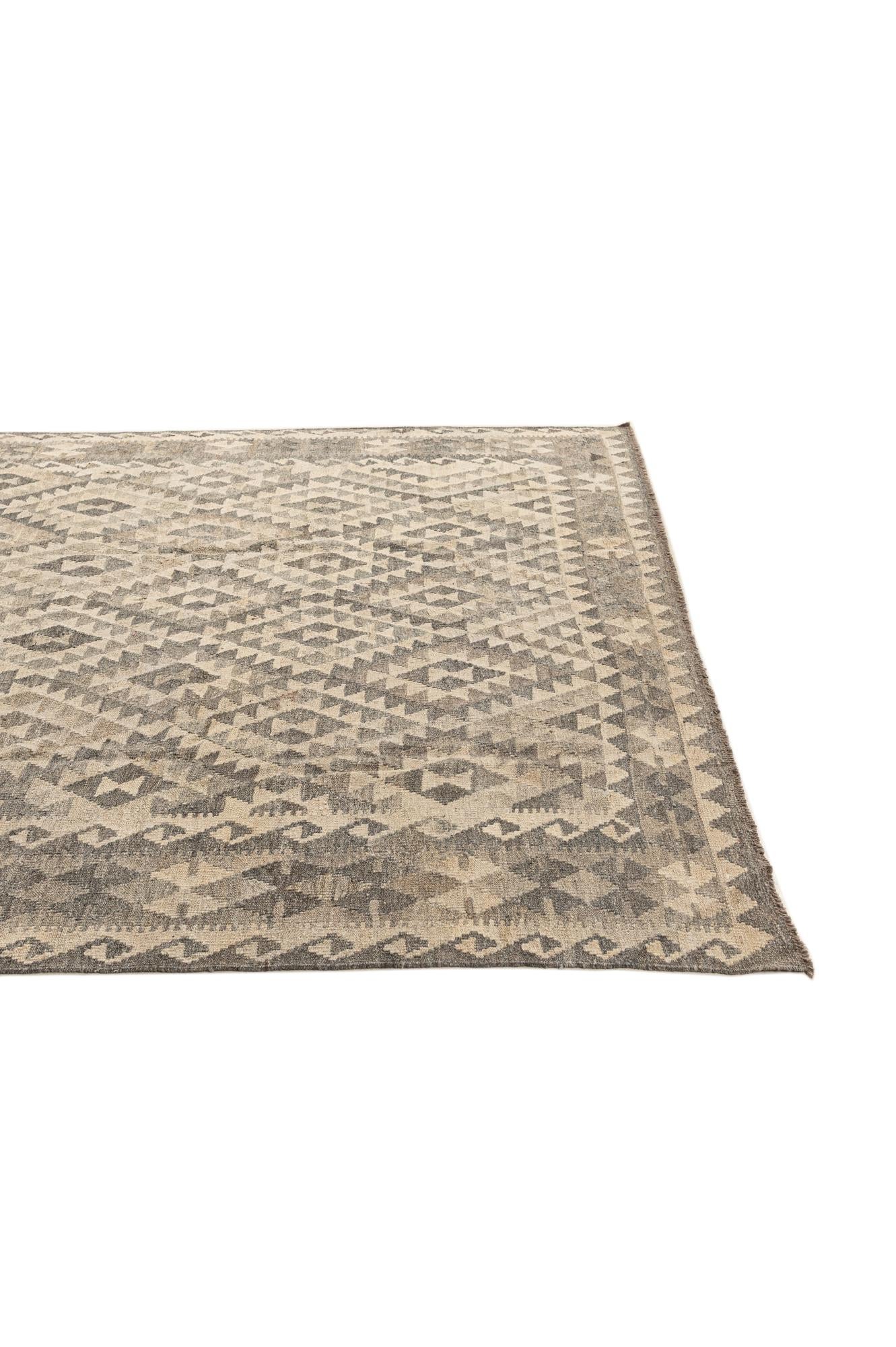 7' x 9' 6 Hand Woven Kilim Maymana Wool Rug
