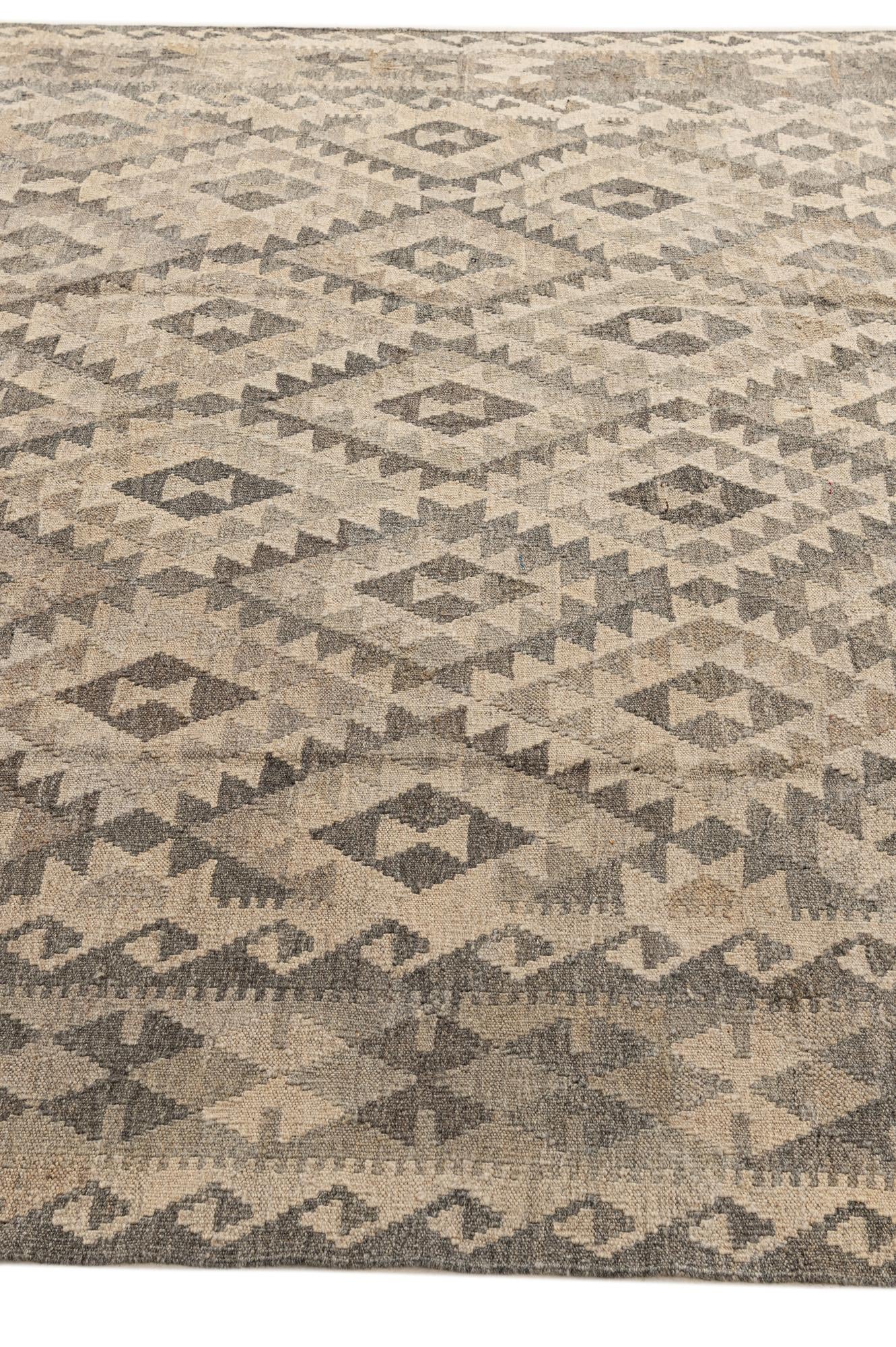 7' x 9' 6 Hand Woven Kilim Maymana Wool Rug