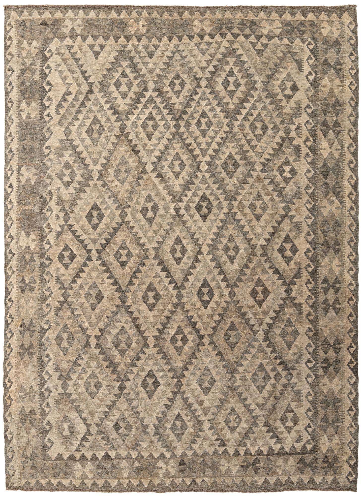 7' x 9' 6 Hand Woven Kilim Maymana Wool Rug