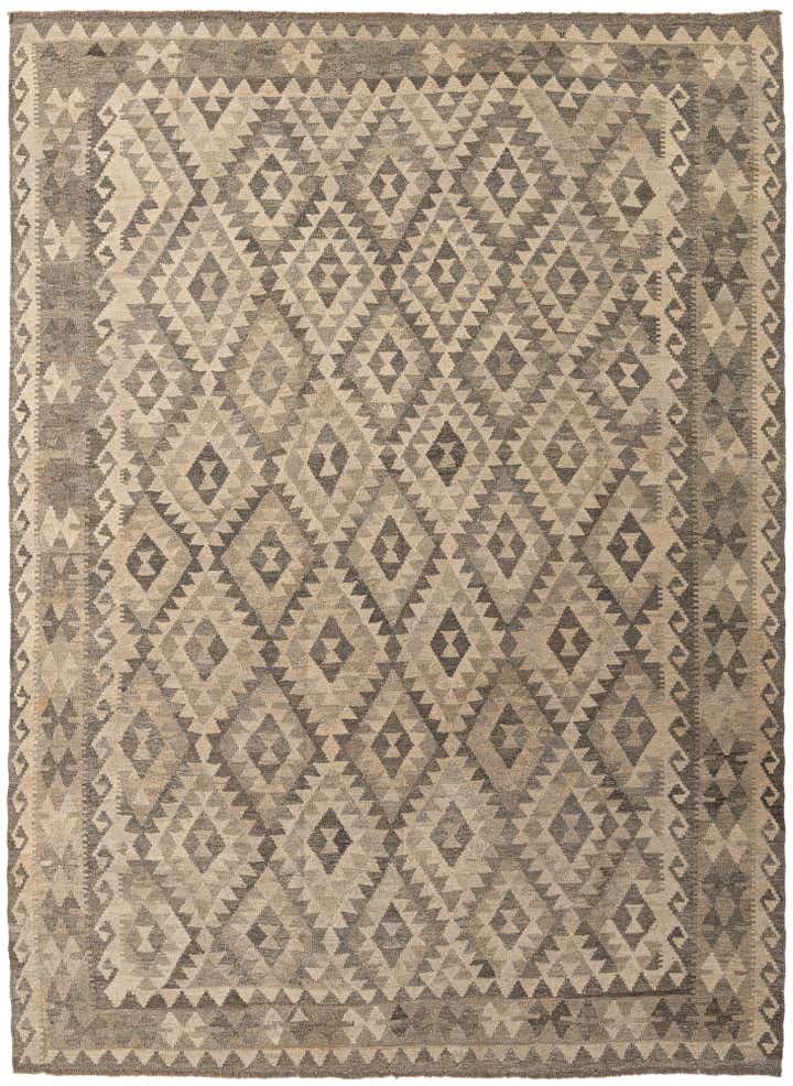 7' x 9' 6 Hand Woven Kilim Maymana Wool Rug
