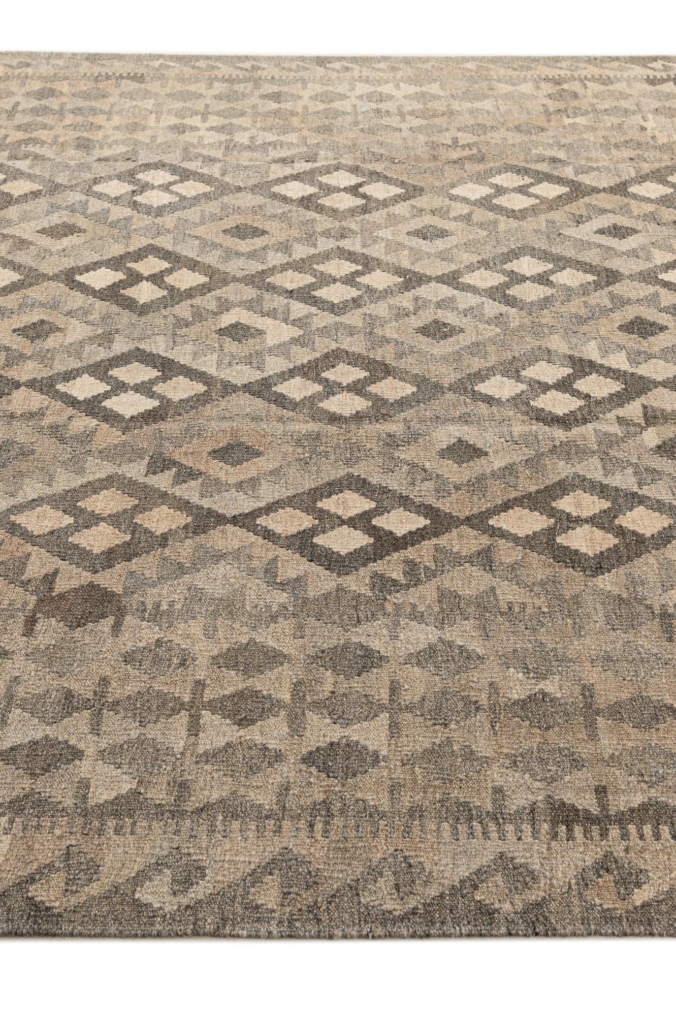 7' 1 x 9' 7 Hand Woven Kilim Maymana Wool Rug