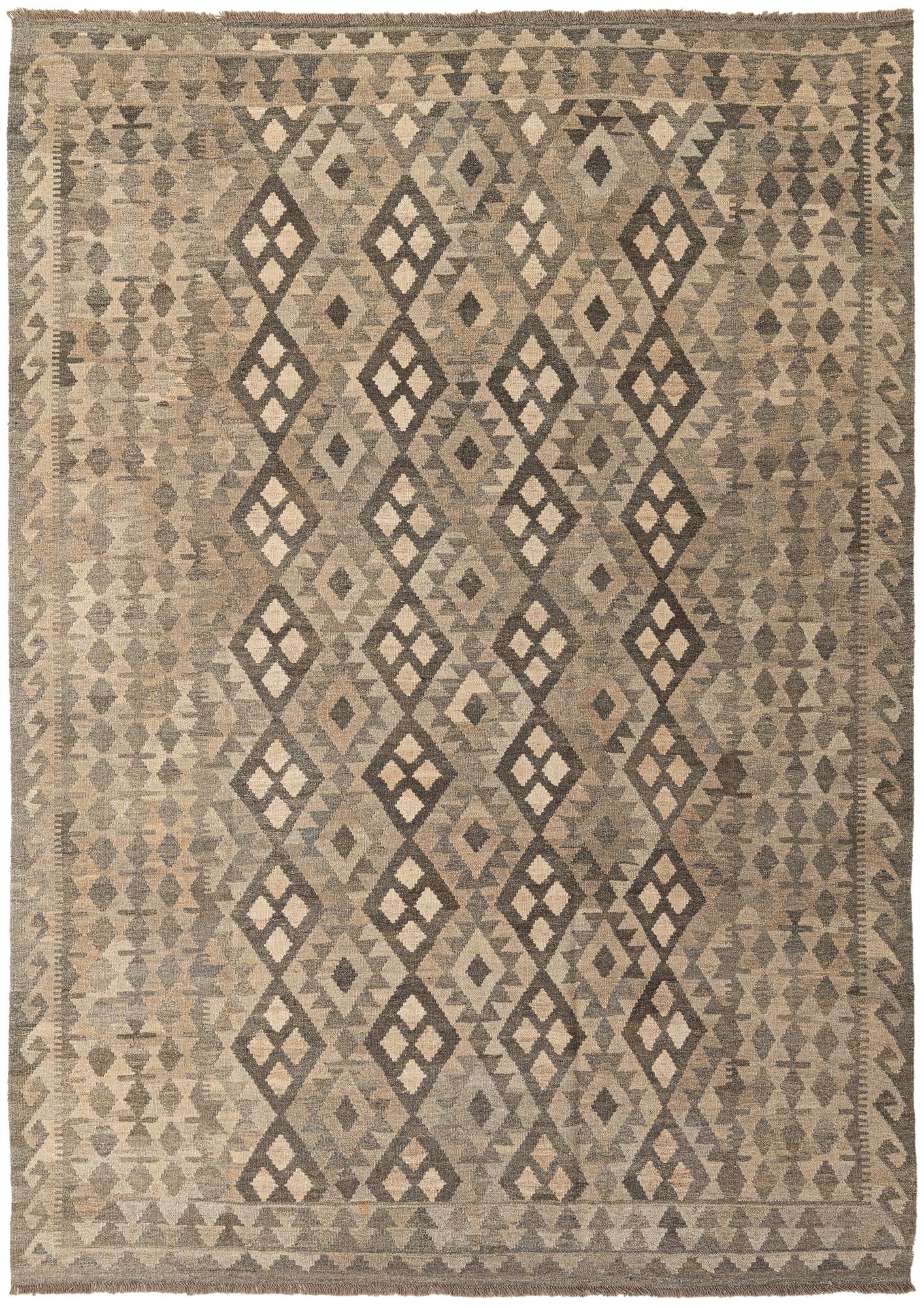 7' 1 x 9' 7 Hand Woven Kilim Maymana Wool Rug