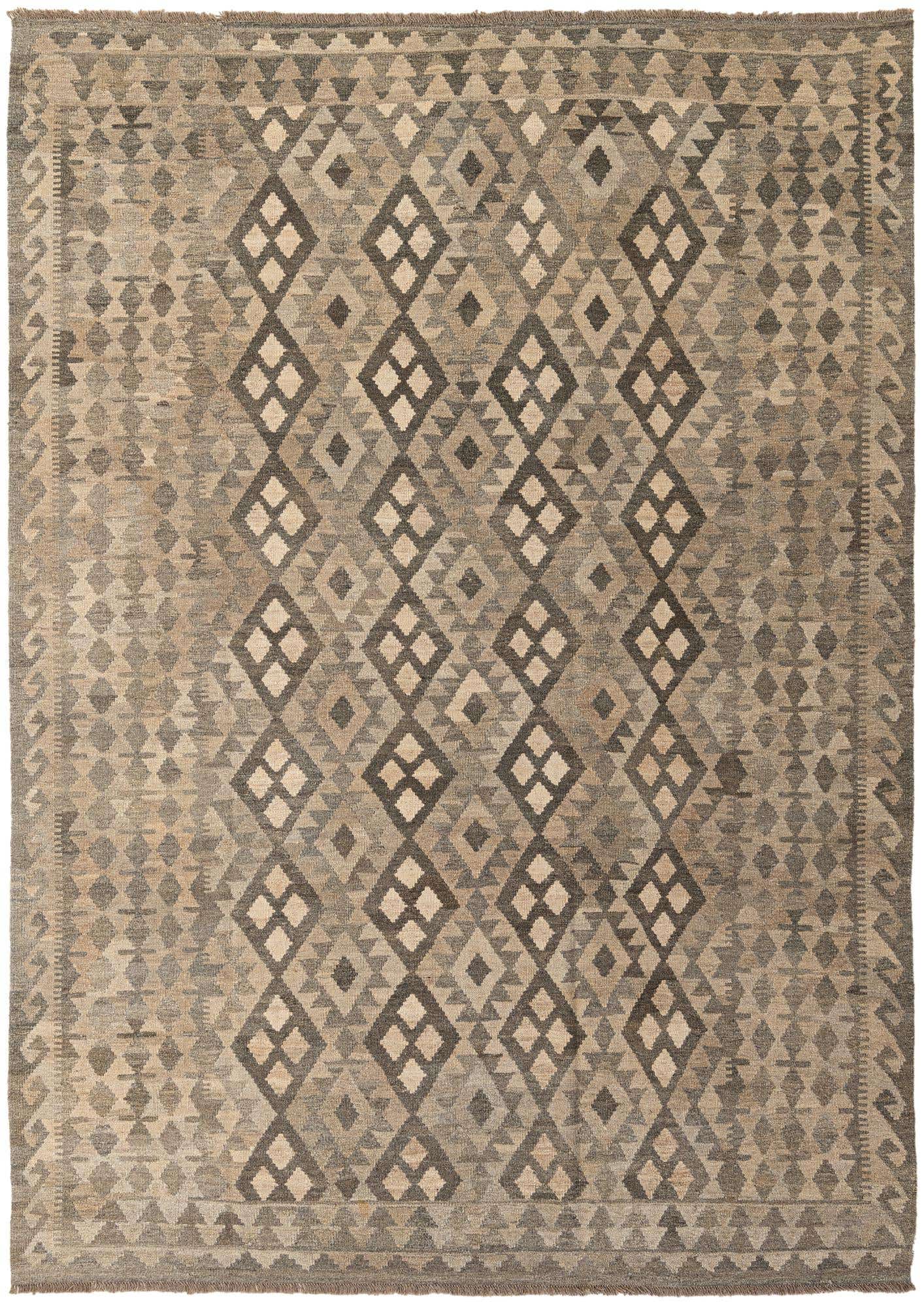 7' 1 x 9' 7 Hand Woven Kilim Maymana Wool Rug