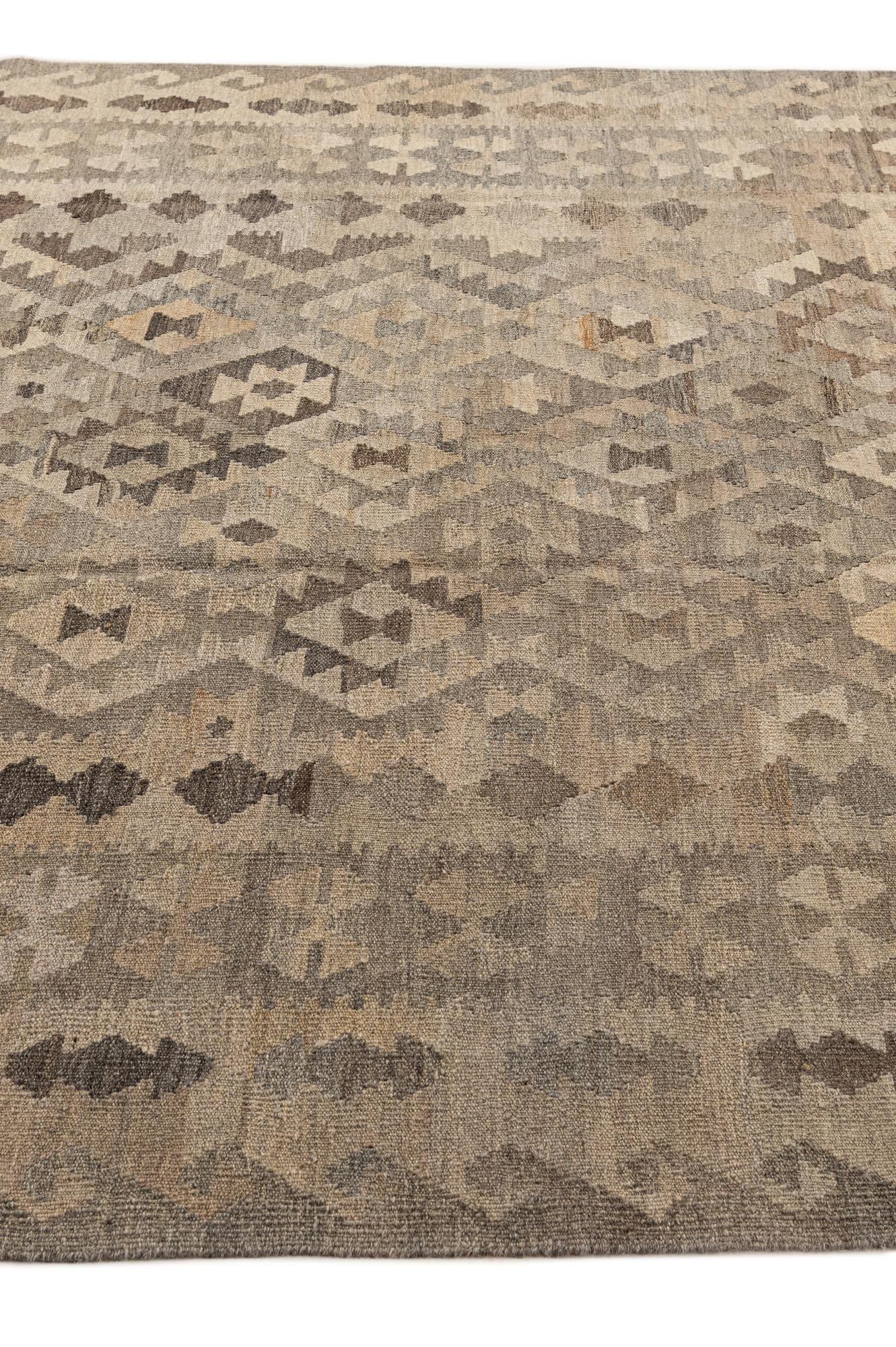 6' 8 x 9' 8 Hand Woven Kilim Maymana Wool Rug