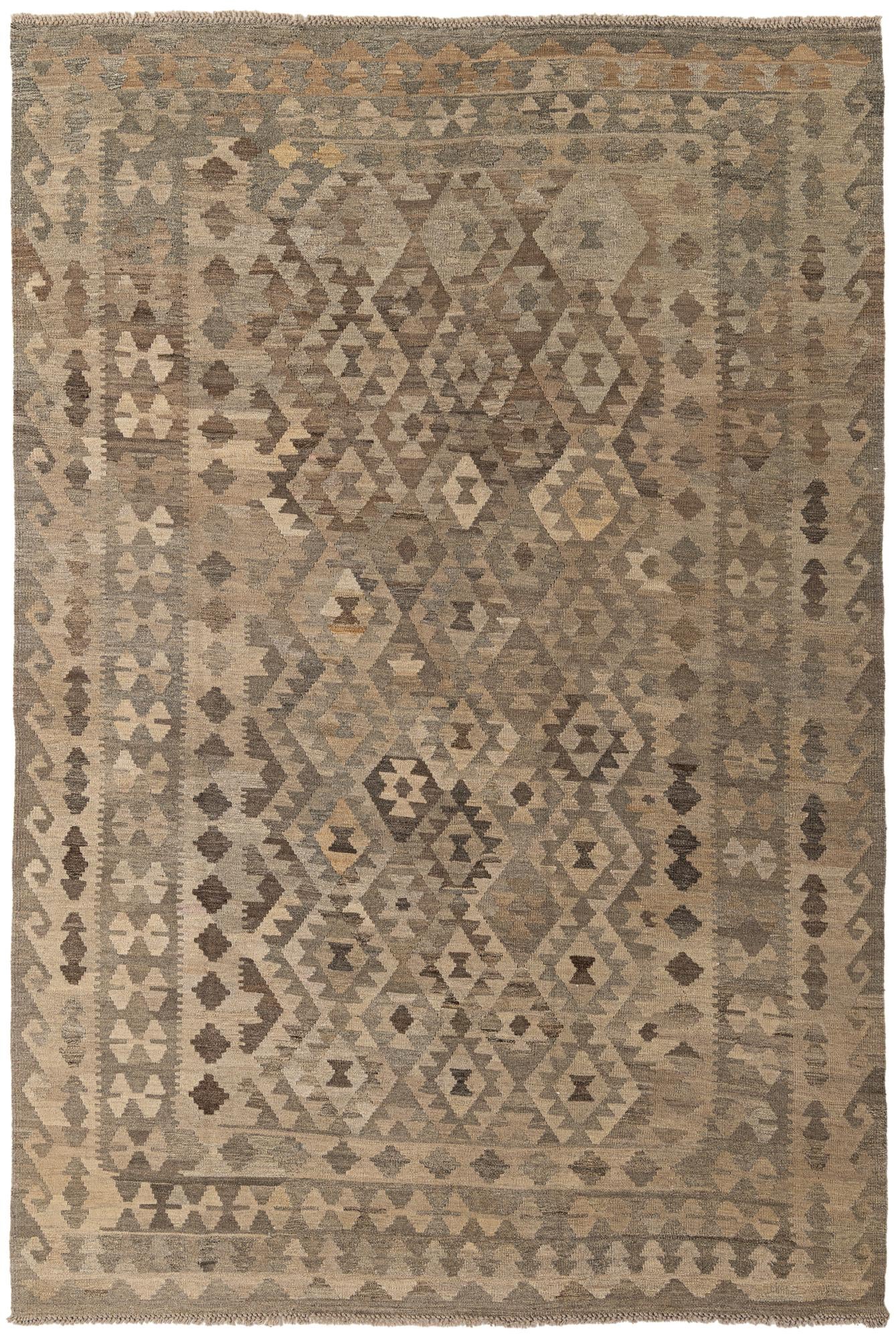 6' 8 x 9' 8 Hand Woven Kilim Maymana Wool Rug