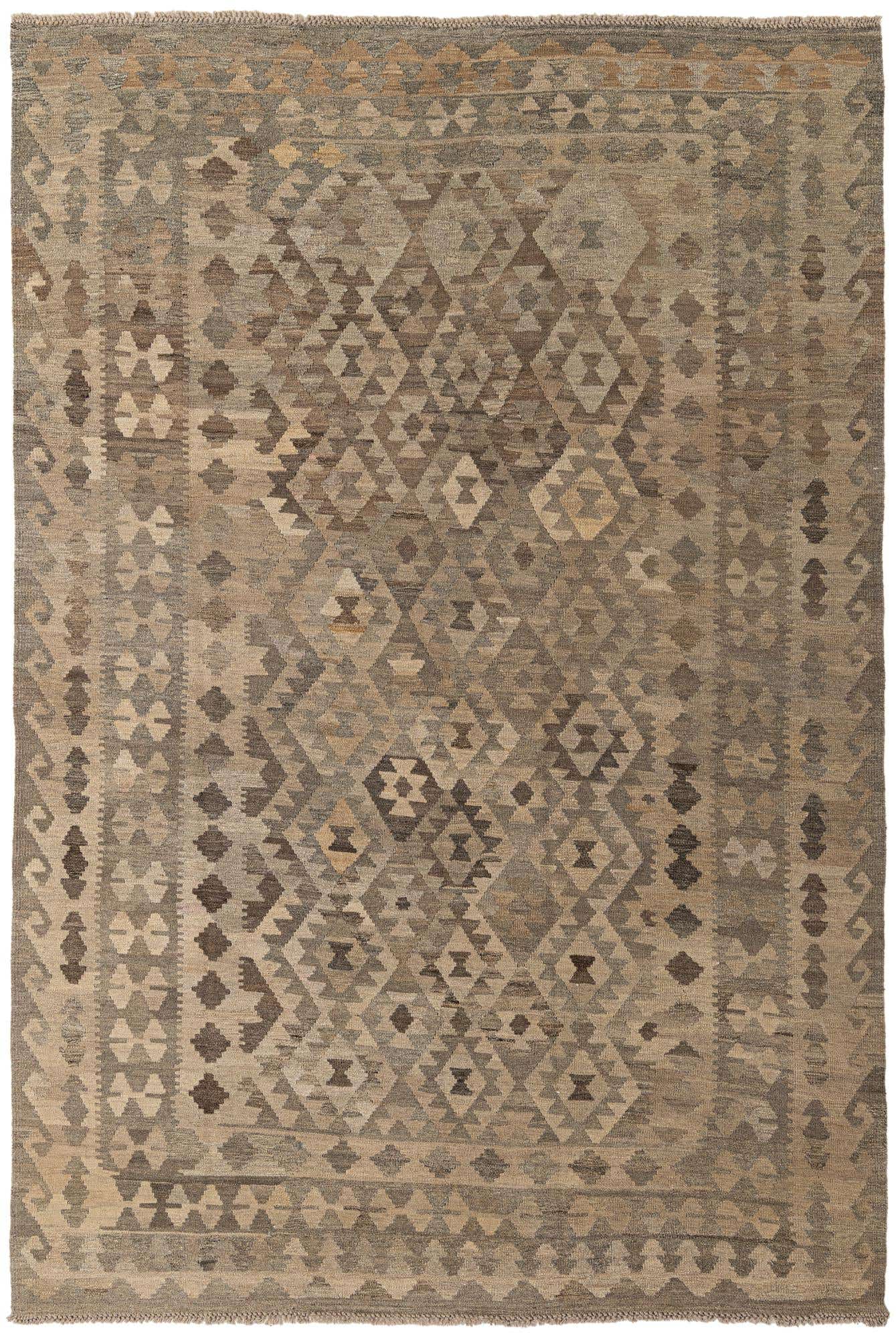 6' 8 x 9' 8 Hand Woven Kilim Maymana Wool Rug
