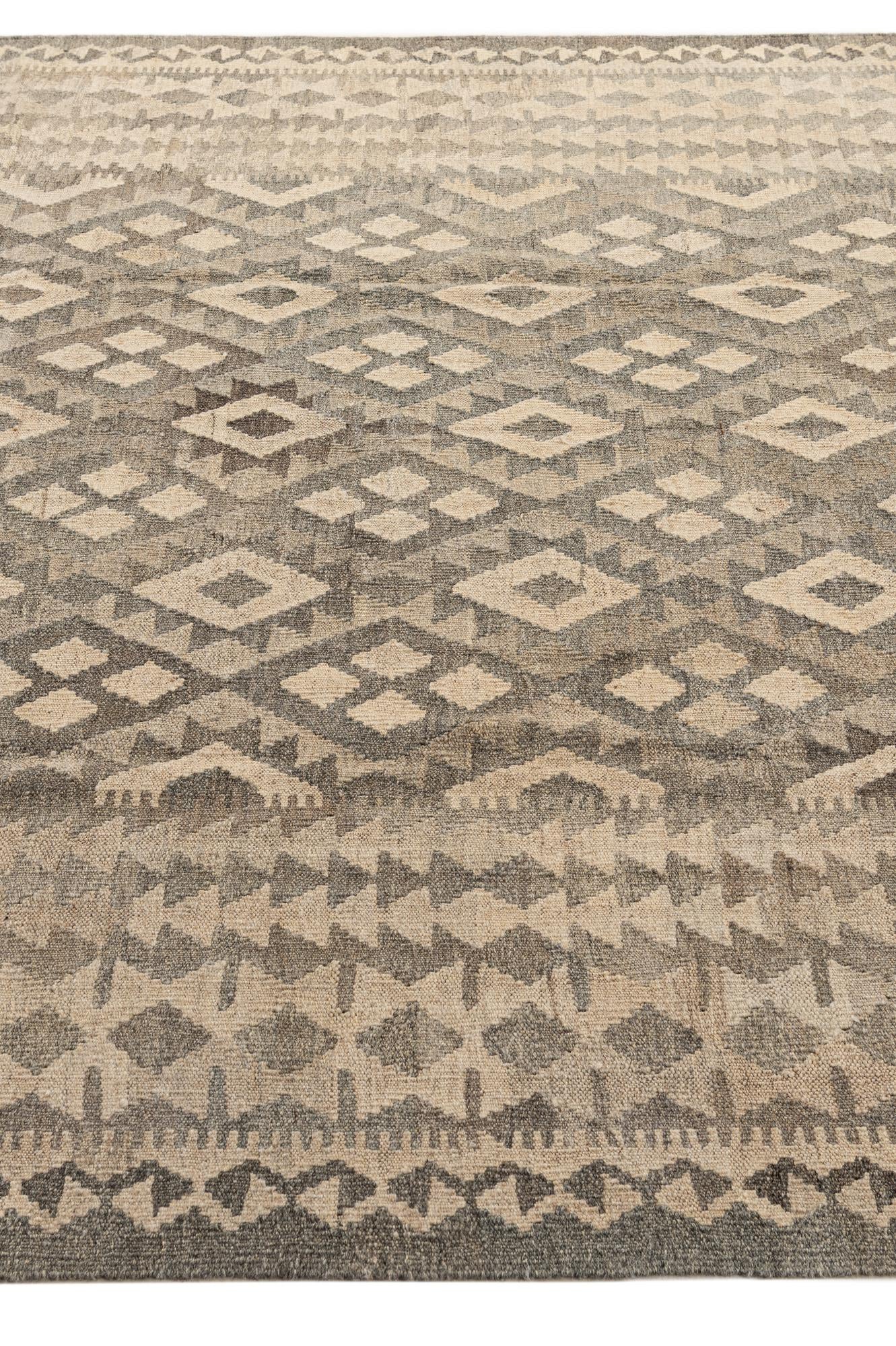 6' 11 x 9' 7 Hand Woven Kilim Maymana Wool Rug