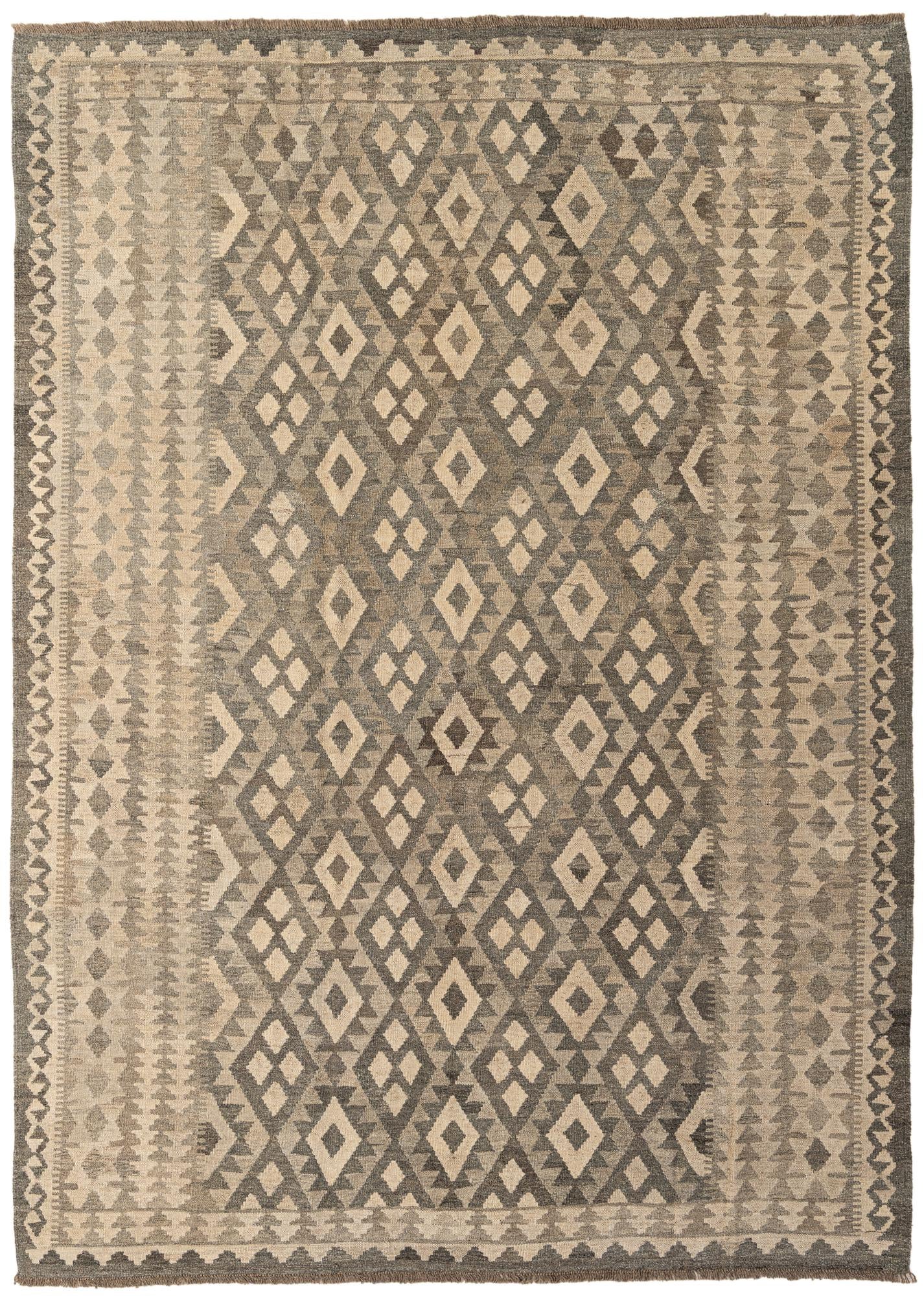 6' 11 x 9' 7 Hand Woven Kilim Maymana Wool Rug