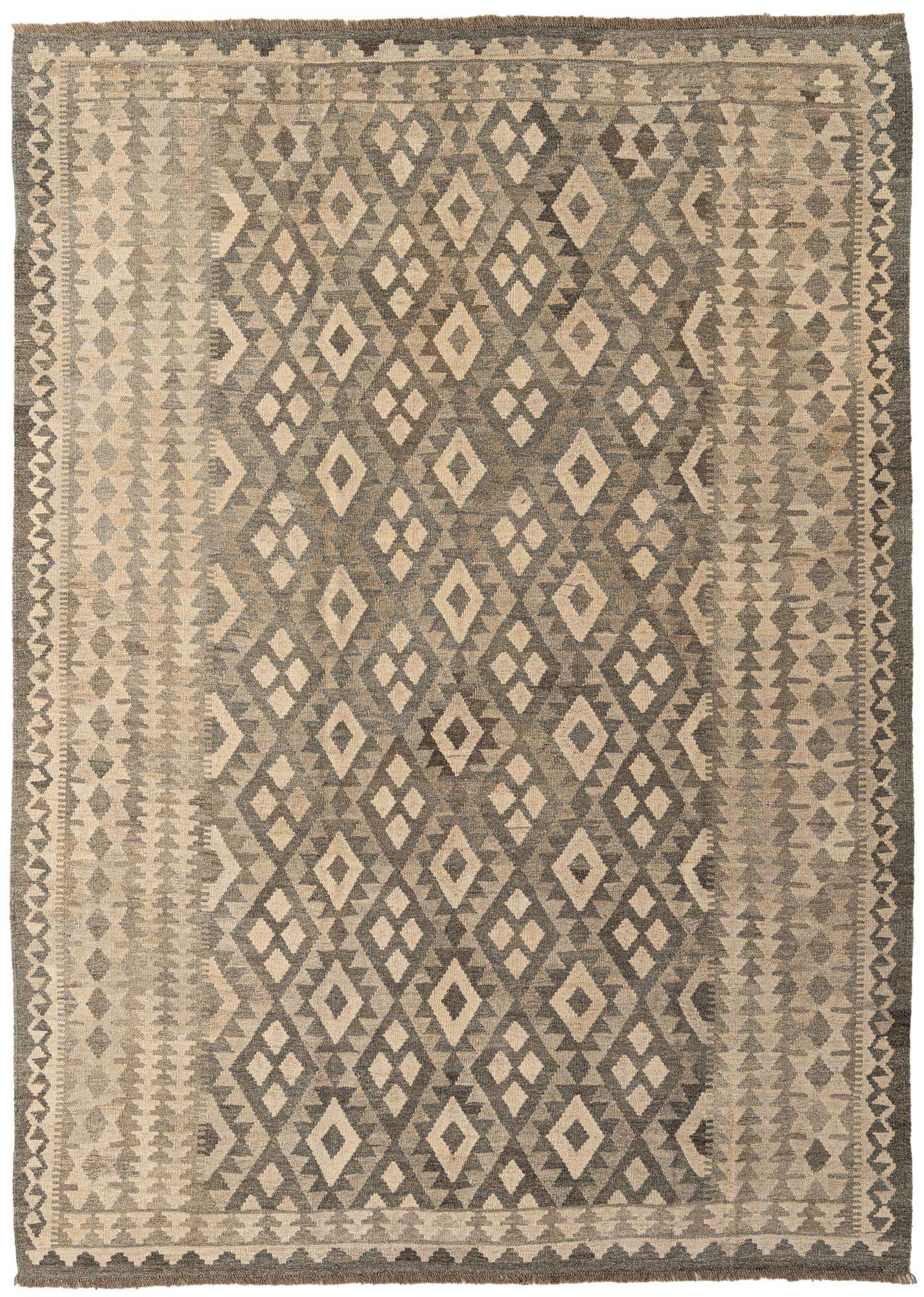 6' 11 x 9' 7 Hand Woven Kilim Maymana Wool Rug