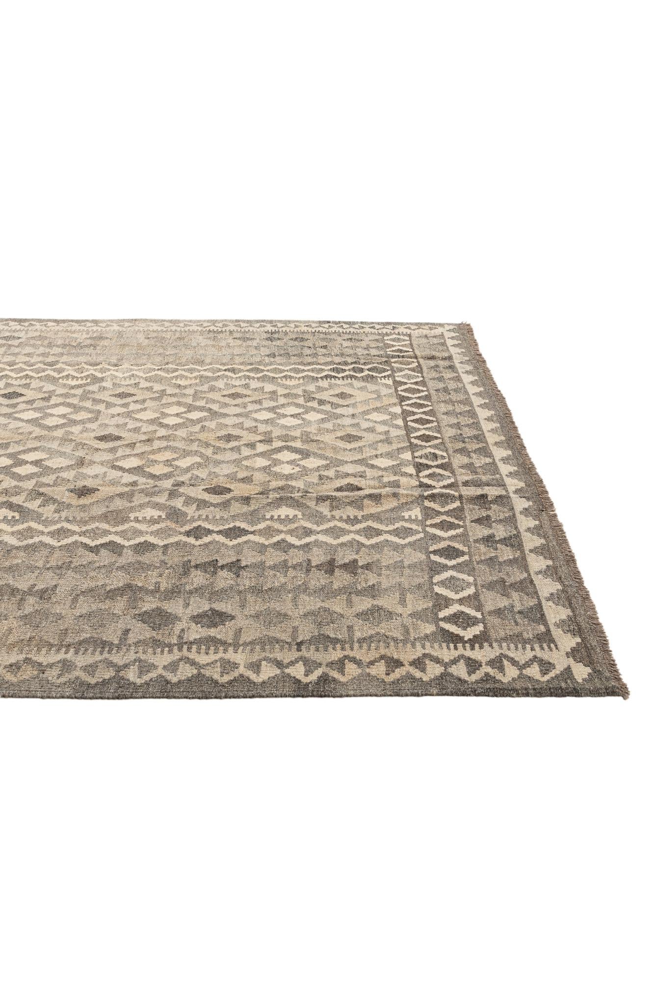 6' 8 x 9' 8 Hand Woven Kilim Maymana Wool Rug
