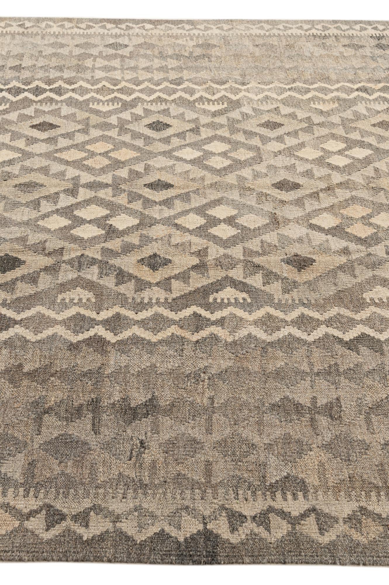 6' 8 x 9' 8 Hand Woven Kilim Maymana Wool Rug