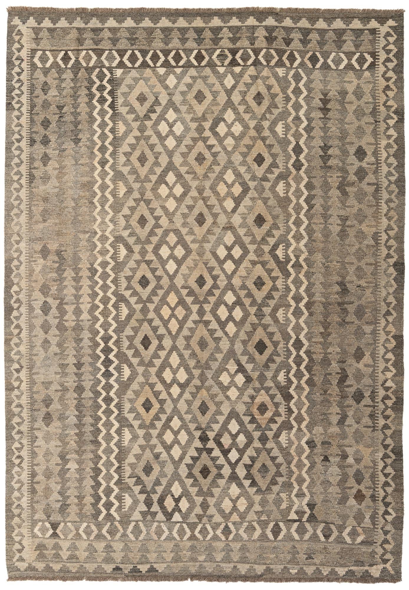 6' 8 x 9' 8 Hand Woven Kilim Maymana Wool Rug