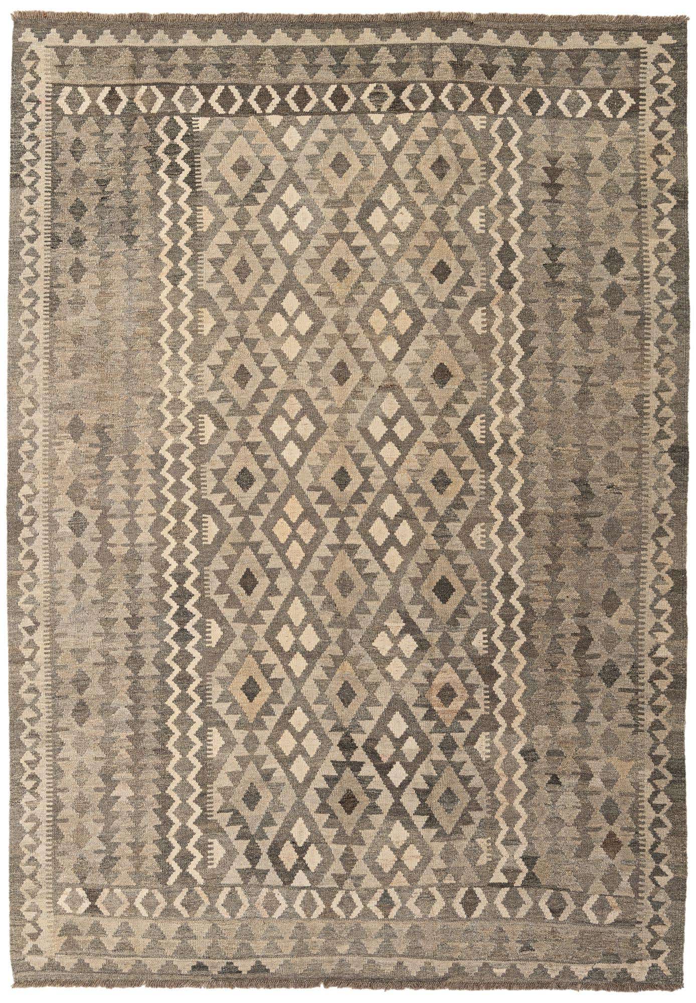 6' 8 x 9' 8 Hand Woven Kilim Maymana Wool Rug