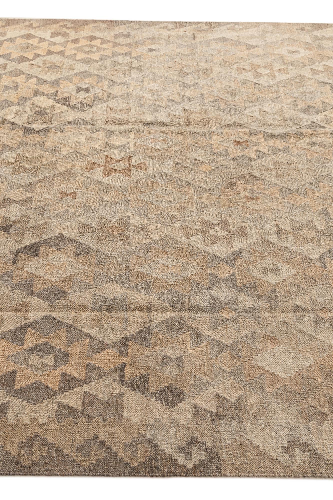6' 10 x 9' 7 Hand Woven Kilim Maymana Wool Rug
