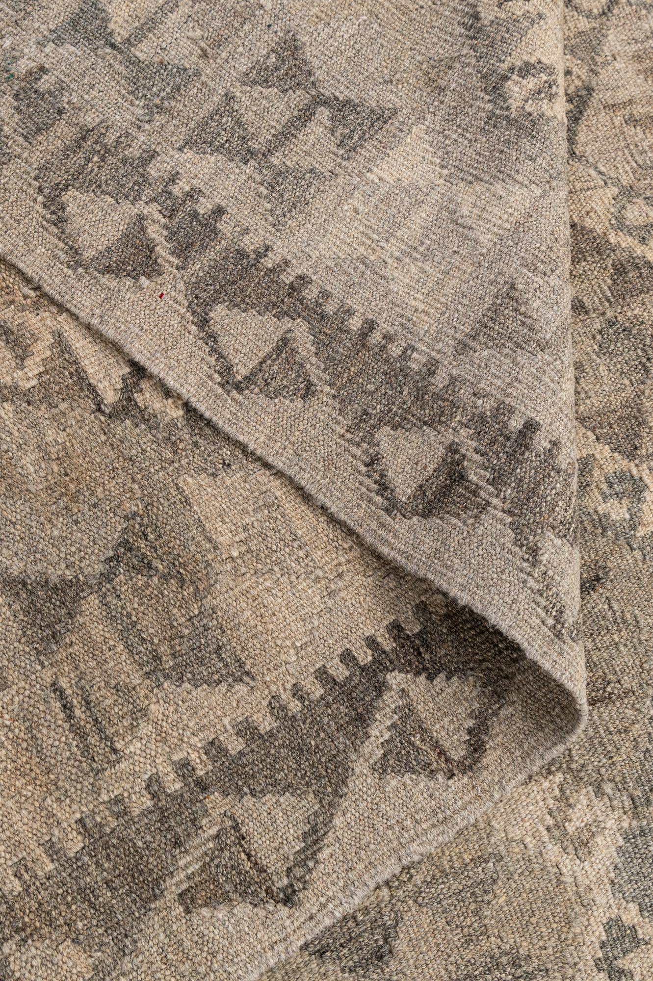 6' 11 x 9' 7 Hand Woven Kilim Maymana Wool Rug