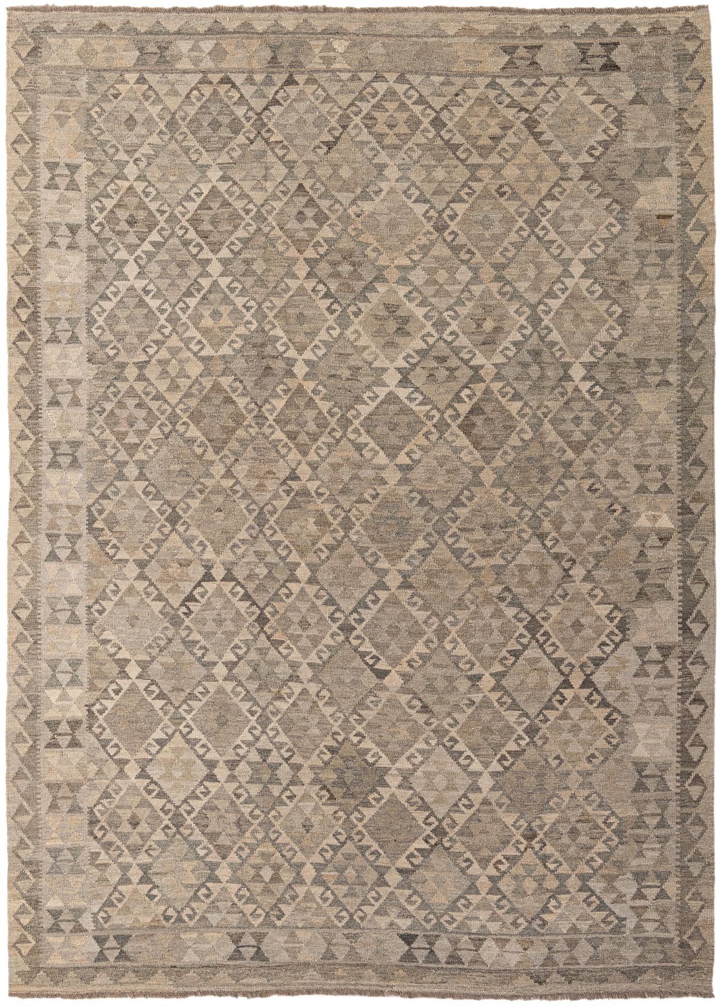 6' 11 x 9' 7 Hand Woven Kilim Maymana Wool Rug