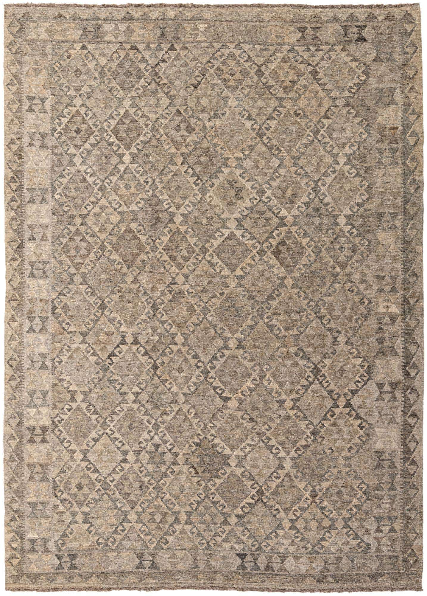 6' 11 x 9' 7 Hand Woven Kilim Maymana Wool Rug
