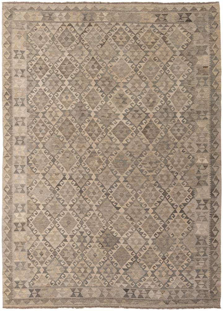 6' 11 x 9' 7 Hand Woven Kilim Maymana Wool Rug