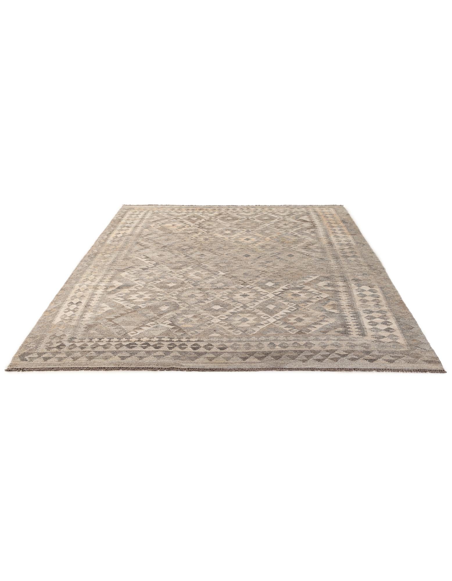 7' x 9' 8 Hand Woven Kilim Maymana Wool Rug