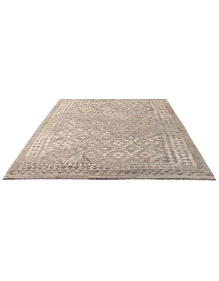 7' x 9' 8 Hand Woven Kilim Maymana Wool Rug
