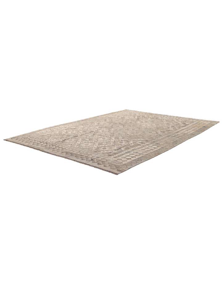 7' x 9' 8 Hand Woven Kilim Maymana Wool Rug
