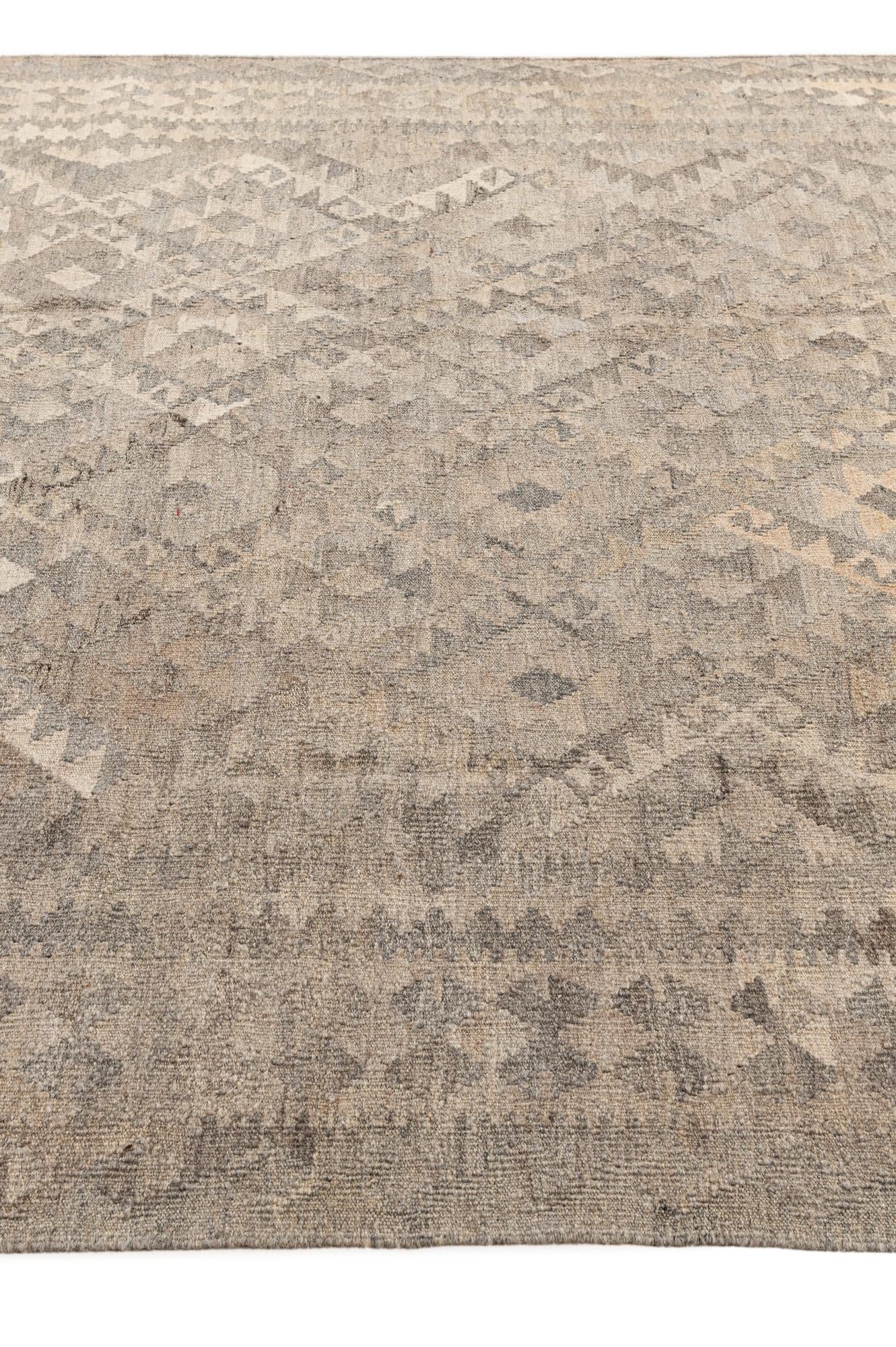 7' x 9' 8 Hand Woven Kilim Maymana Wool Rug
