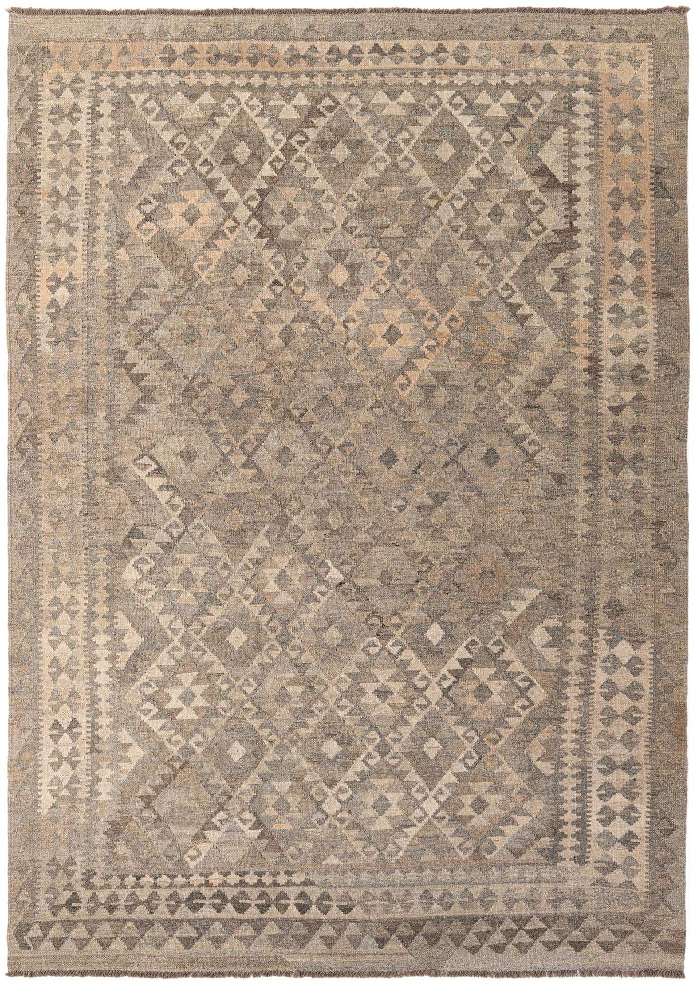 7' x 9' 8 Hand Woven Kilim Maymana Wool Rug