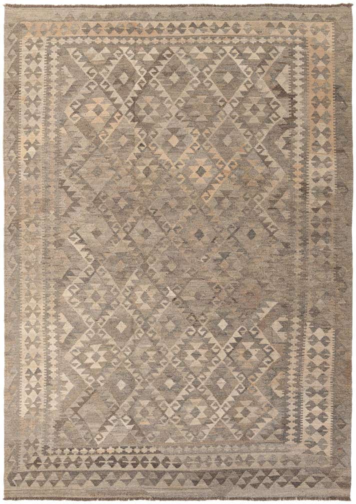 7' x 9' 8 Hand Woven Kilim Maymana Wool Rug