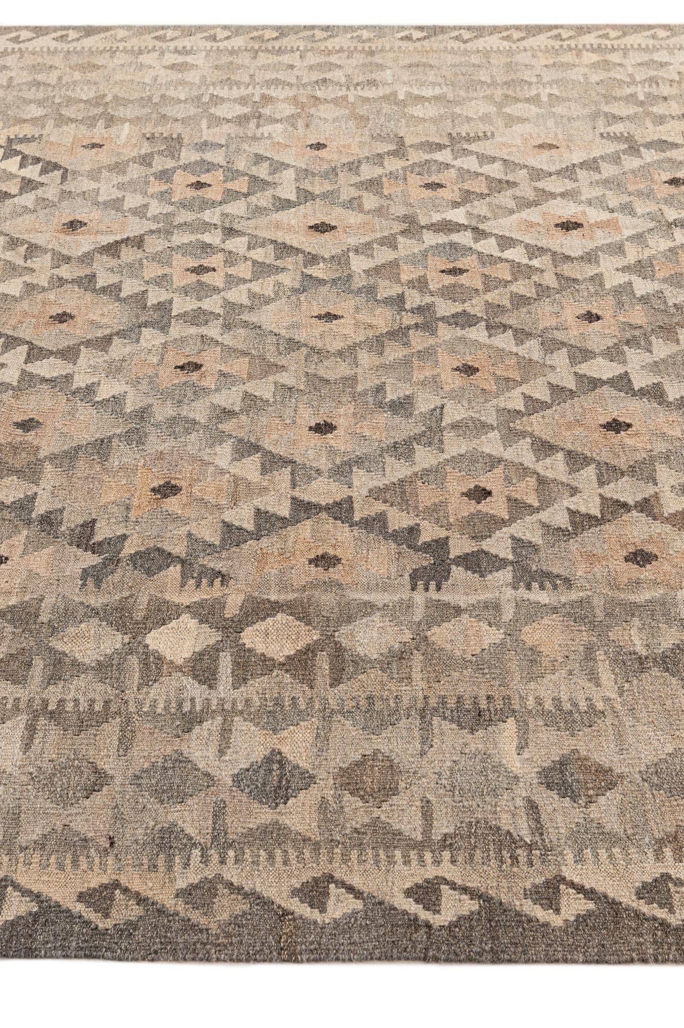 6' 11 x 9' 7 Hand Woven Kilim Maymana Wool Rug