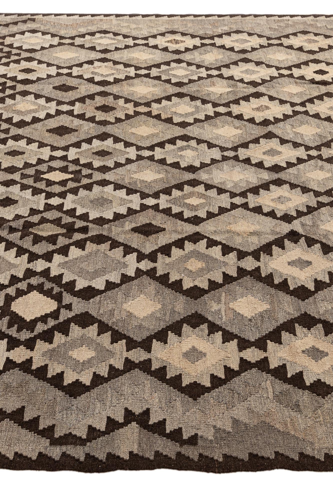 6' 11 x 9' 5 Hand Woven Kilim Maymana Wool Rug