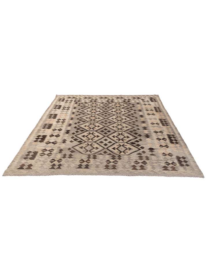 6' 11 x 9' 5 Hand Woven Kilim Maymana Wool Rug