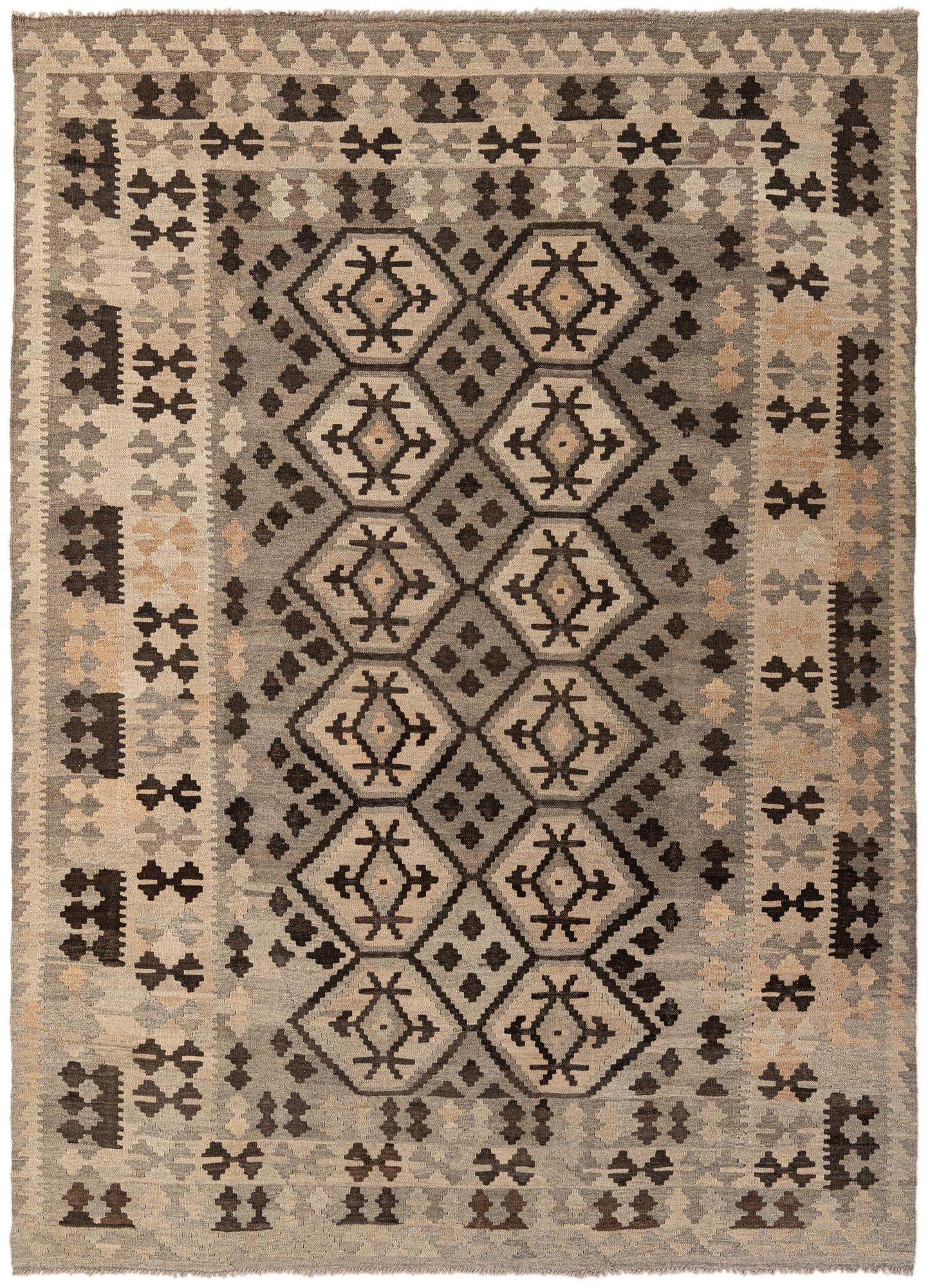 6' 11 x 9' 5 Hand Woven Kilim Maymana Wool Rug