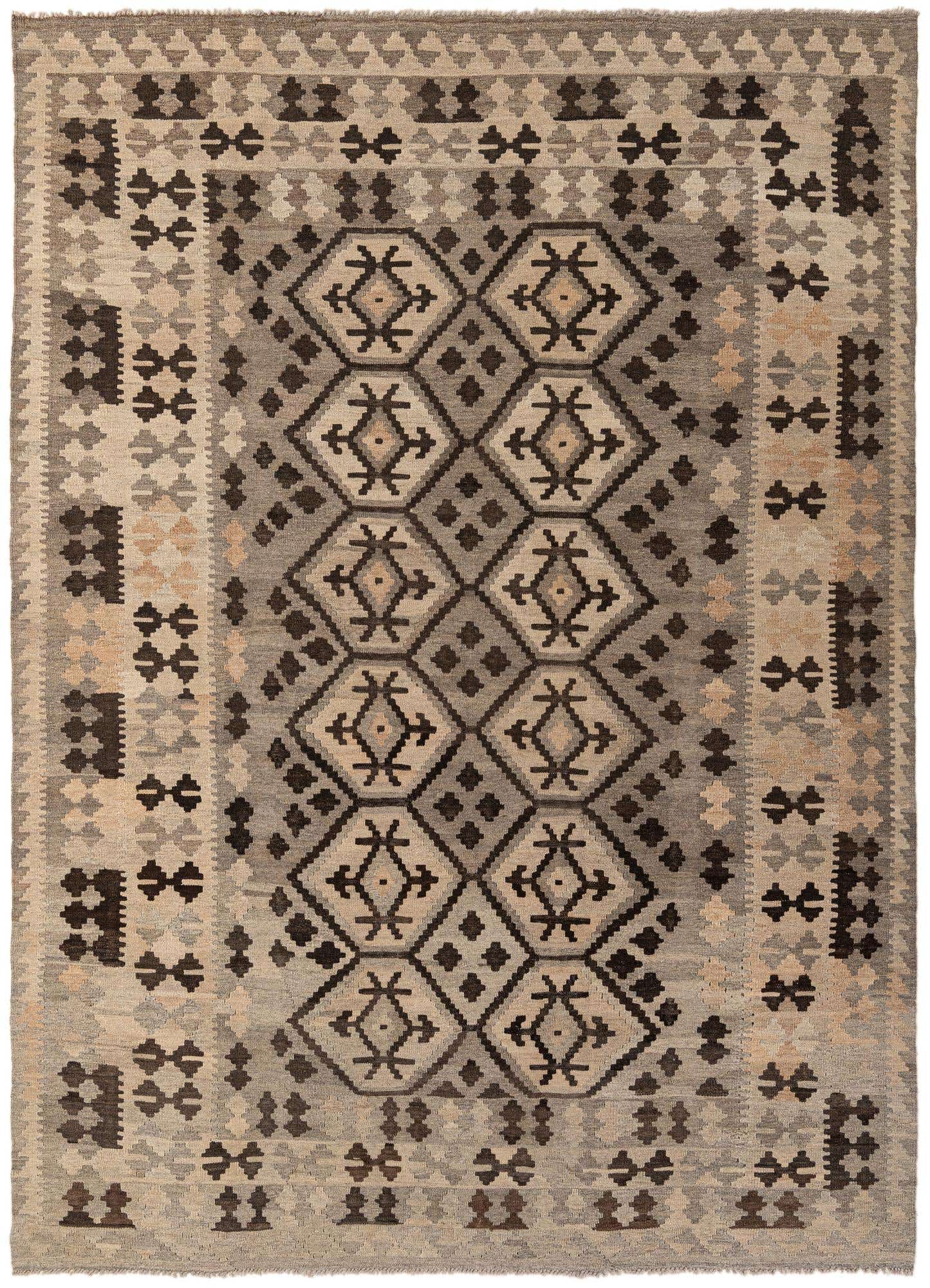 6' 11 x 9' 5 Hand Woven Kilim Maymana Wool Rug