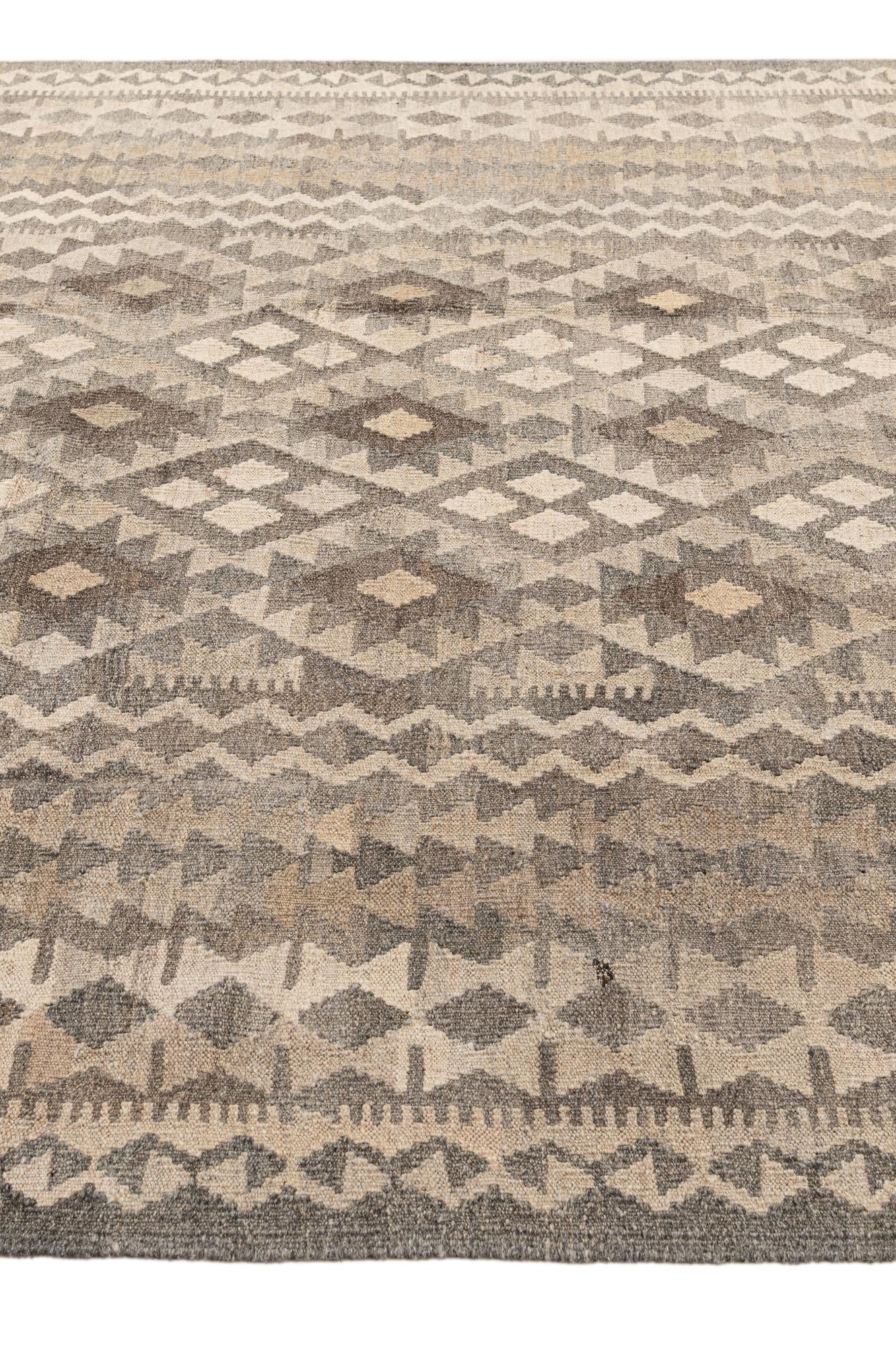 6' 10 x 9' 7 Hand Woven Kilim Maymana Wool Rug